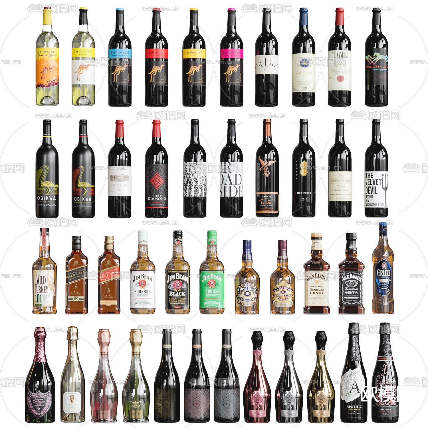 现代酒水酒瓶洋酒红酒3d模型下载