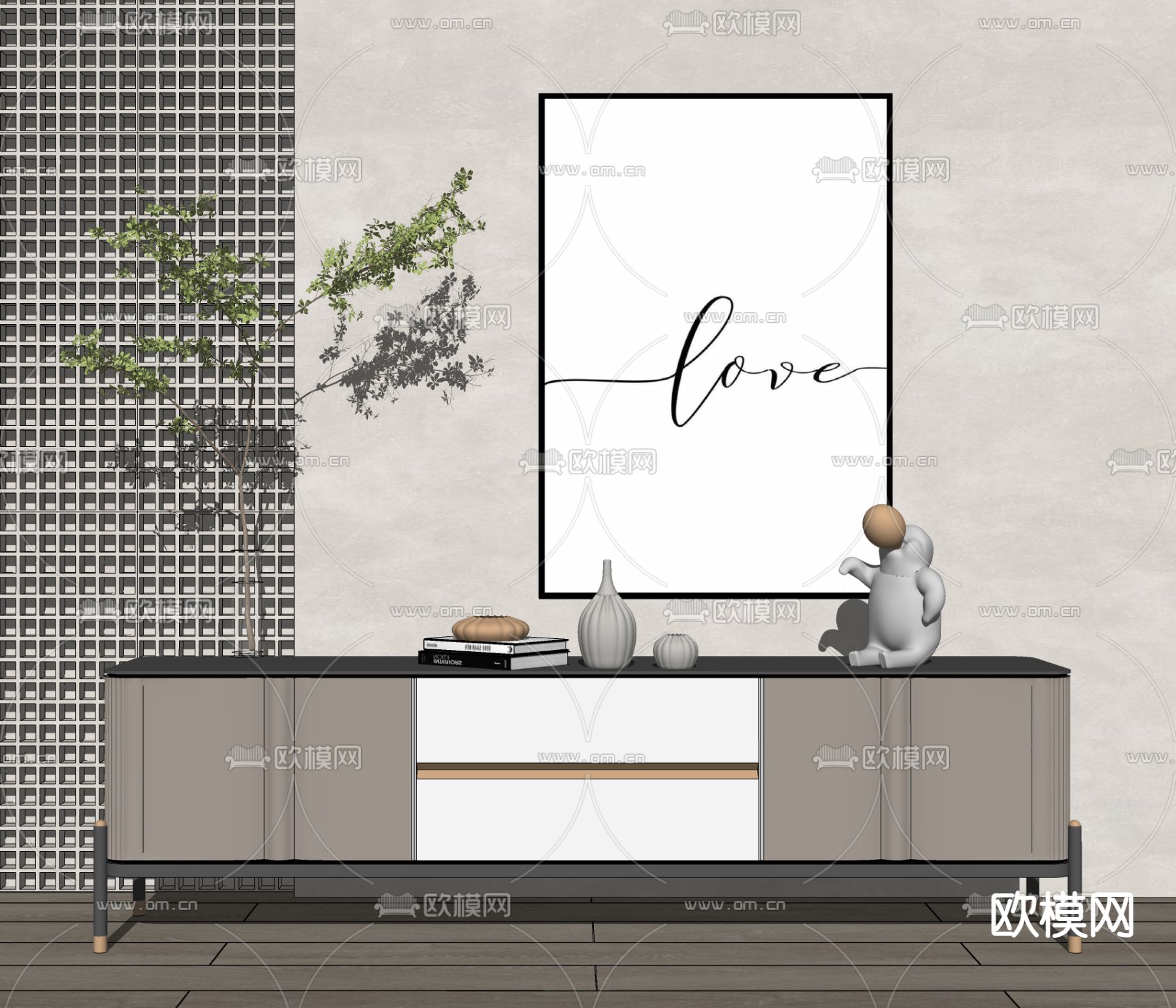 现代轻奢电视柜su模型