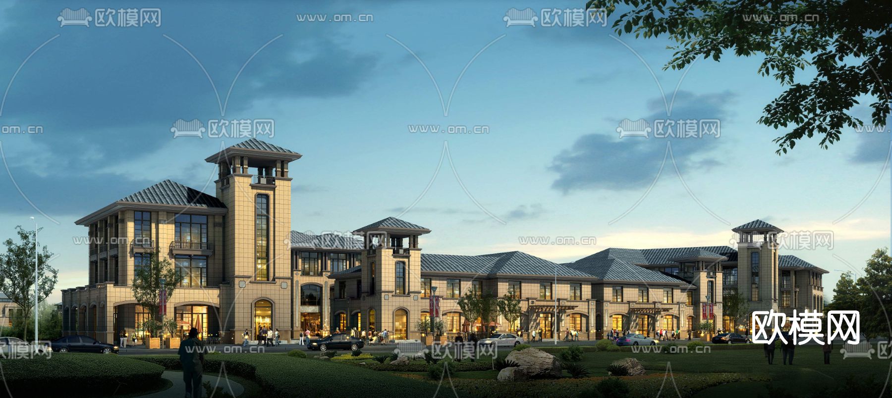 欧式商业街su模型下载（渲染图1）