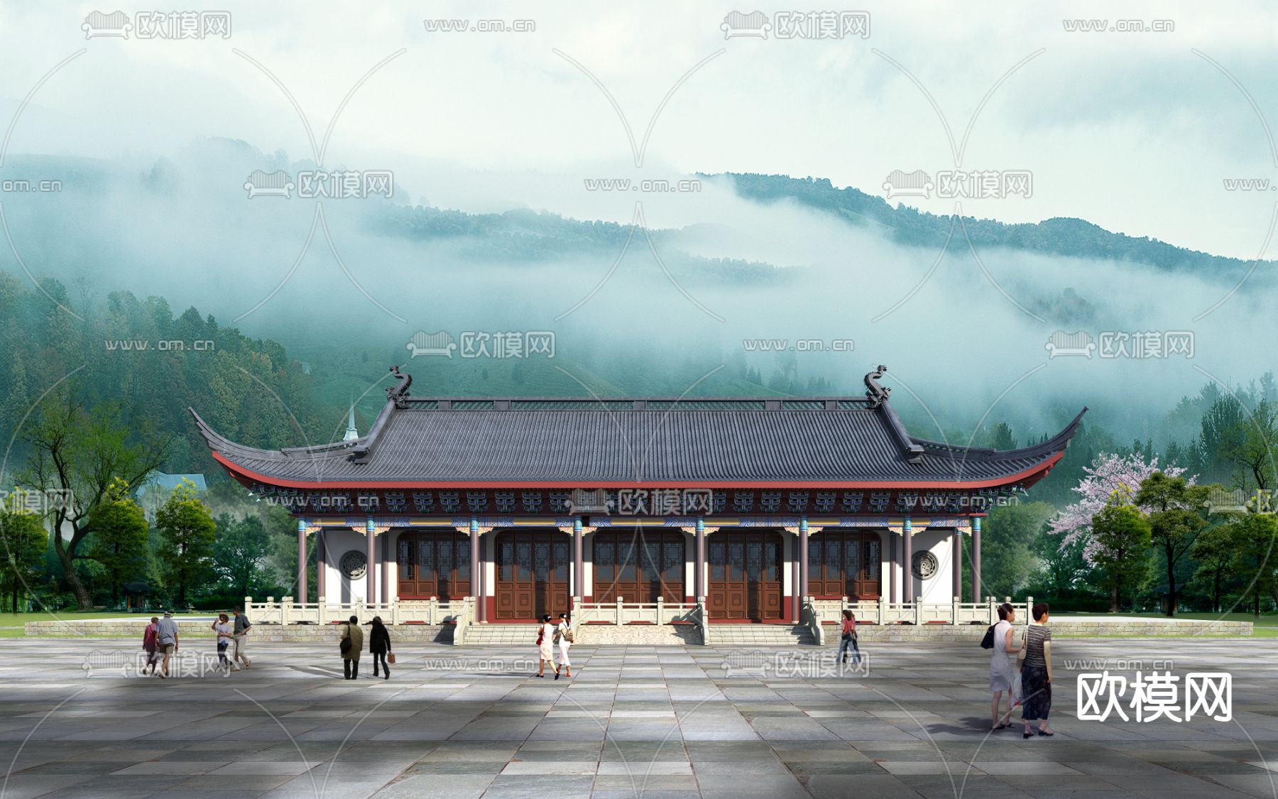 中式寺庙古建筑3d模型下载