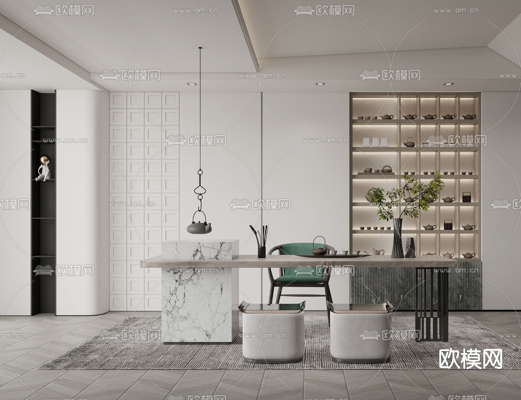 现代茶桌椅su模型下载（渲染图1）