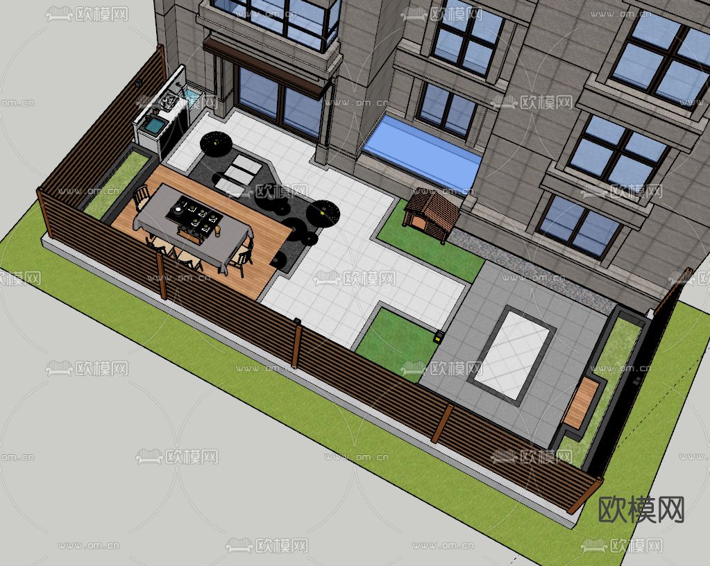 现代庭院花园su模型下载（渲染图5）
