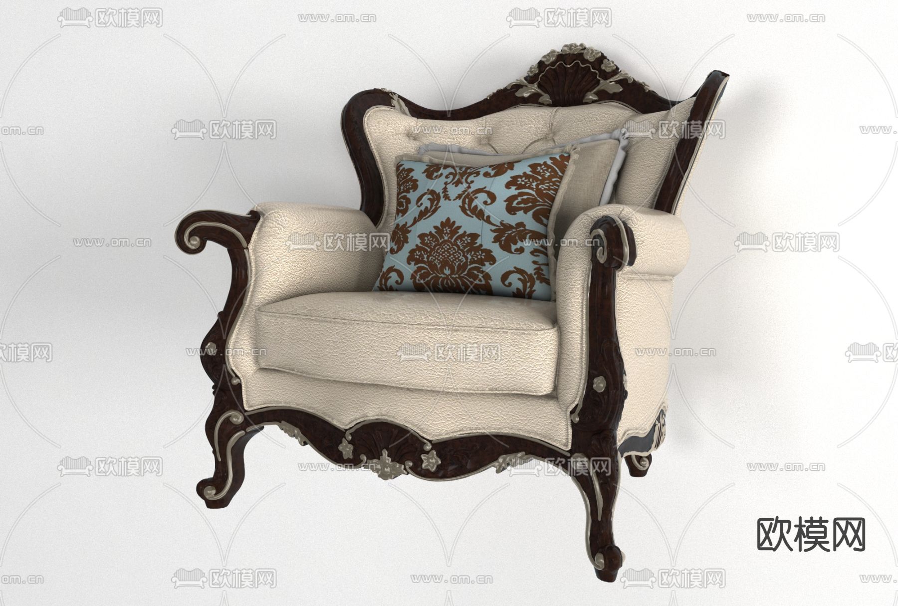 简欧皮革单人沙发免费3d模型下载