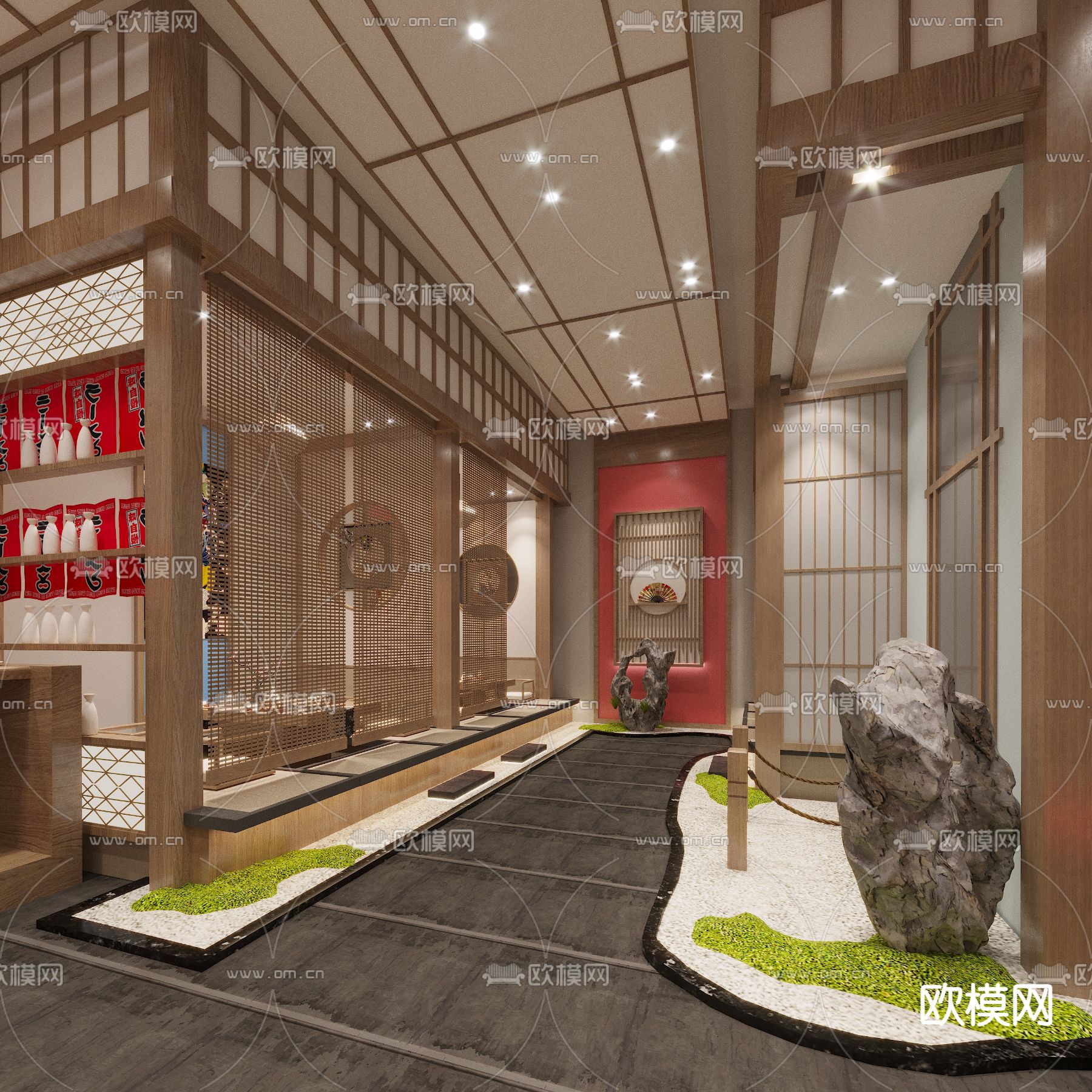 日式料理餐厅包间3d模型下载（渲染图1）