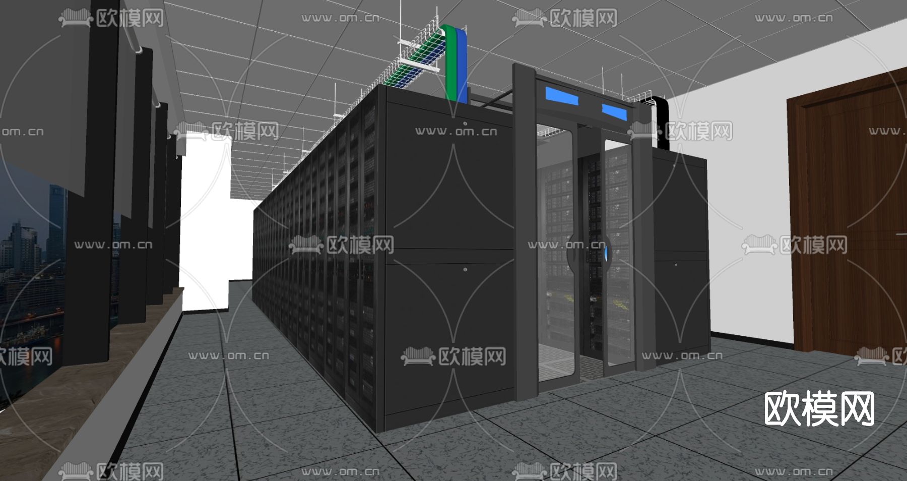 现代服务器机房su模型下载（渲染图2）