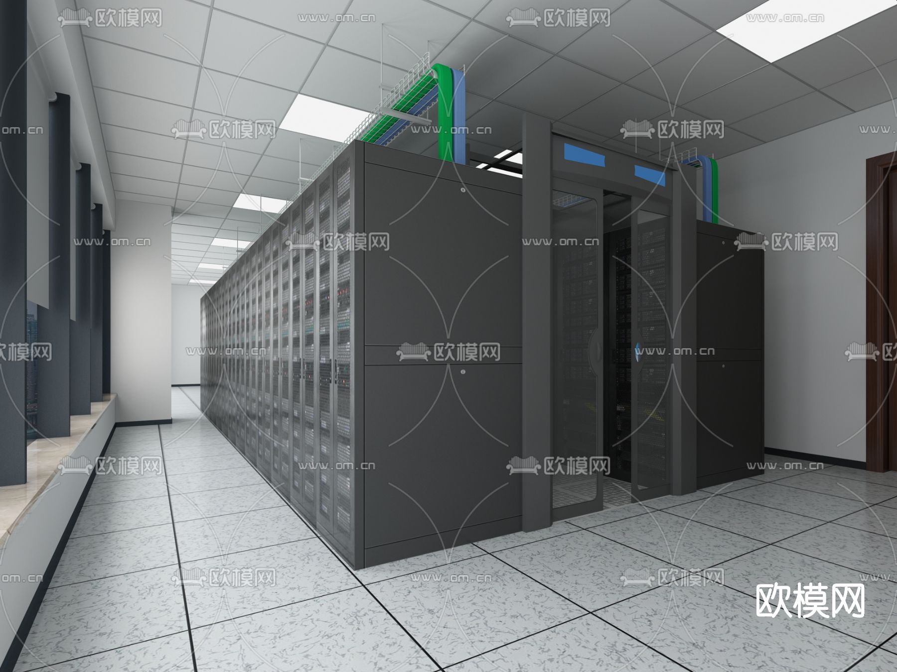 现代服务器机房su模型下载（渲染图1）