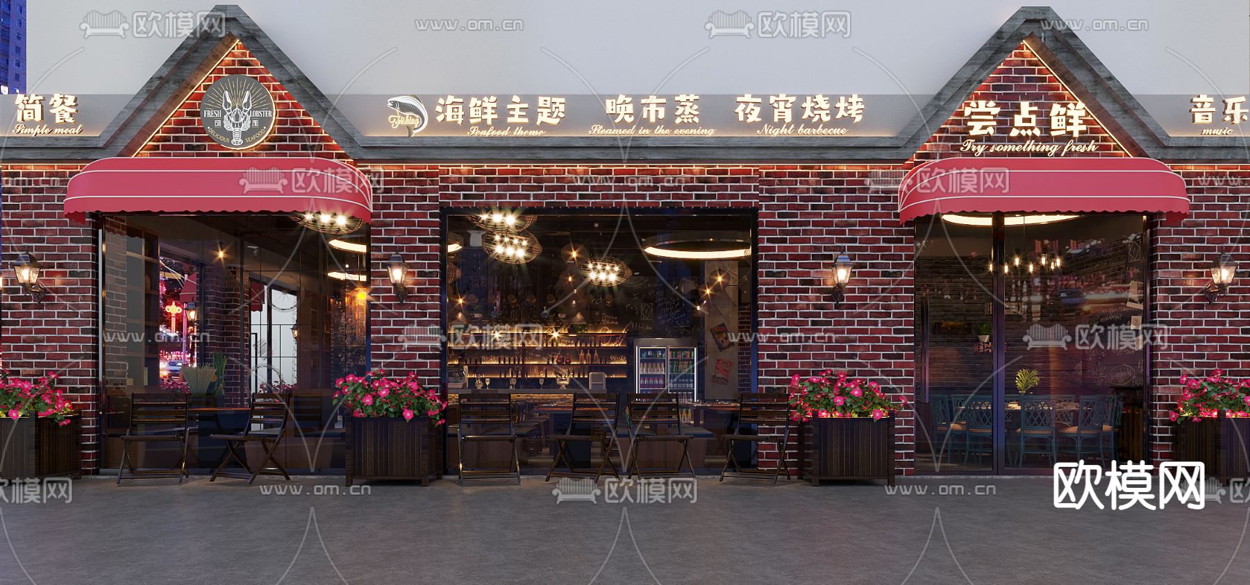 工业风餐厅门头3d模型下载（渲染图2）