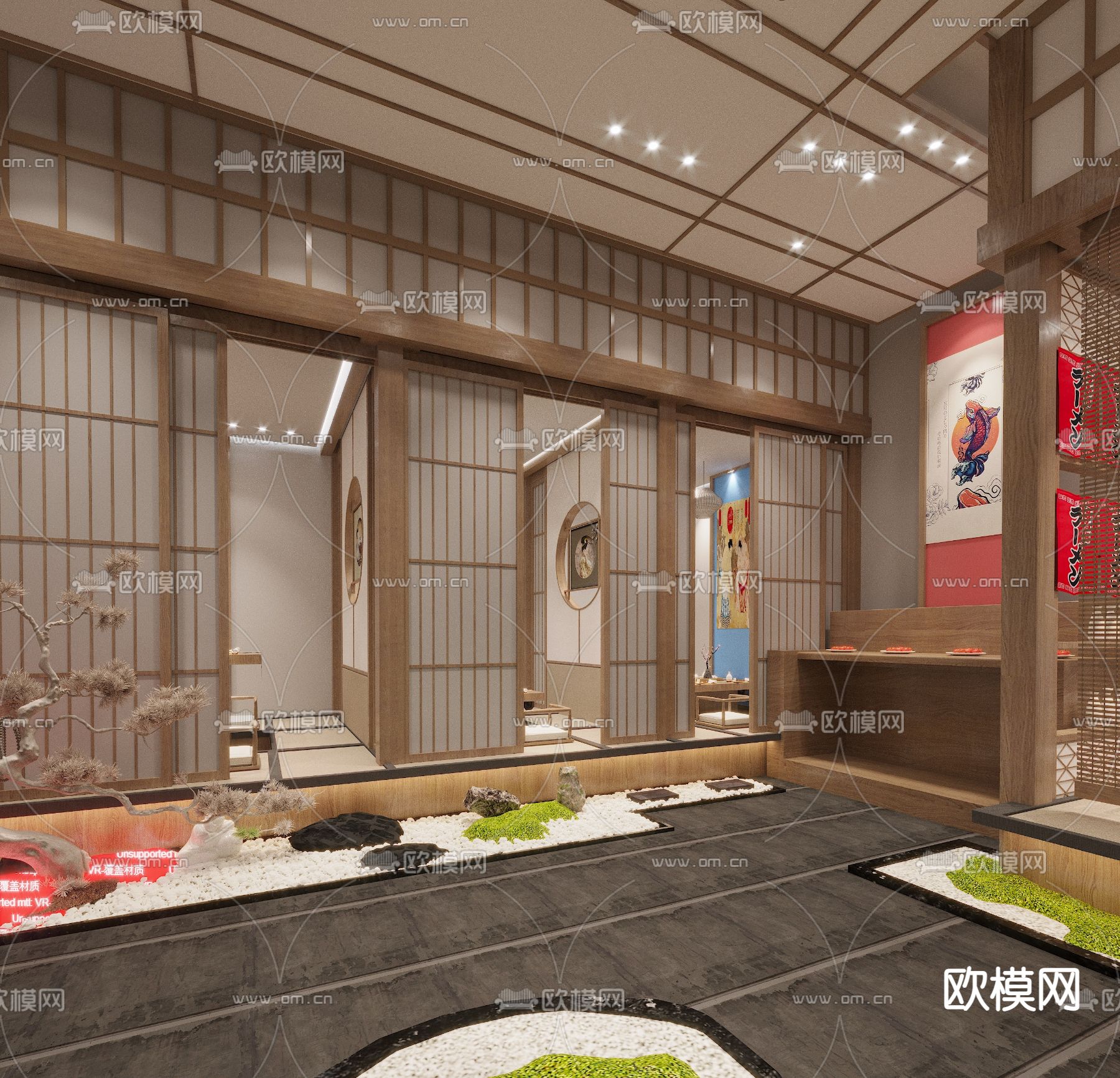 日式料理餐厅包间3d模型下载（渲染图4）