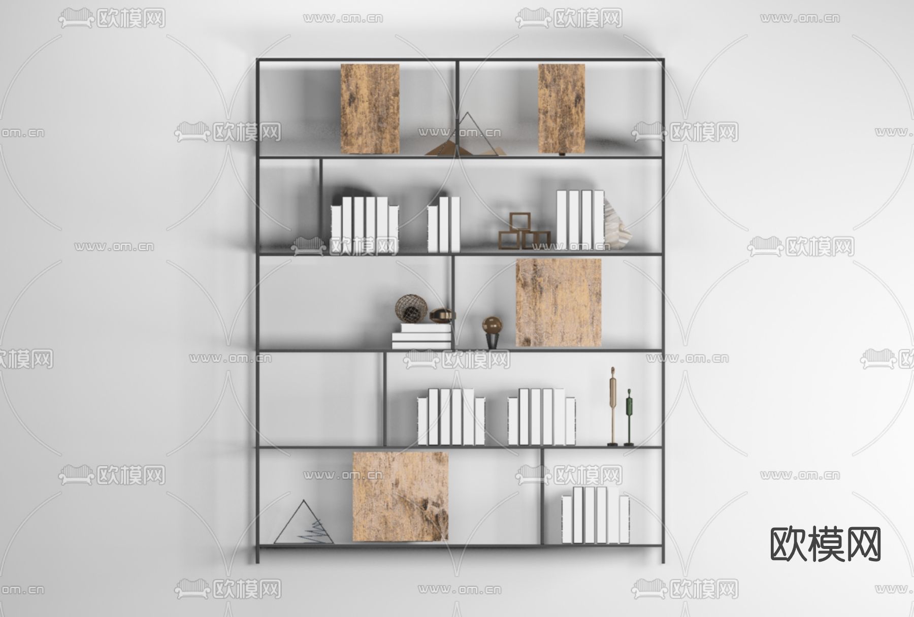 现代书架装饰架免费3d模型下载