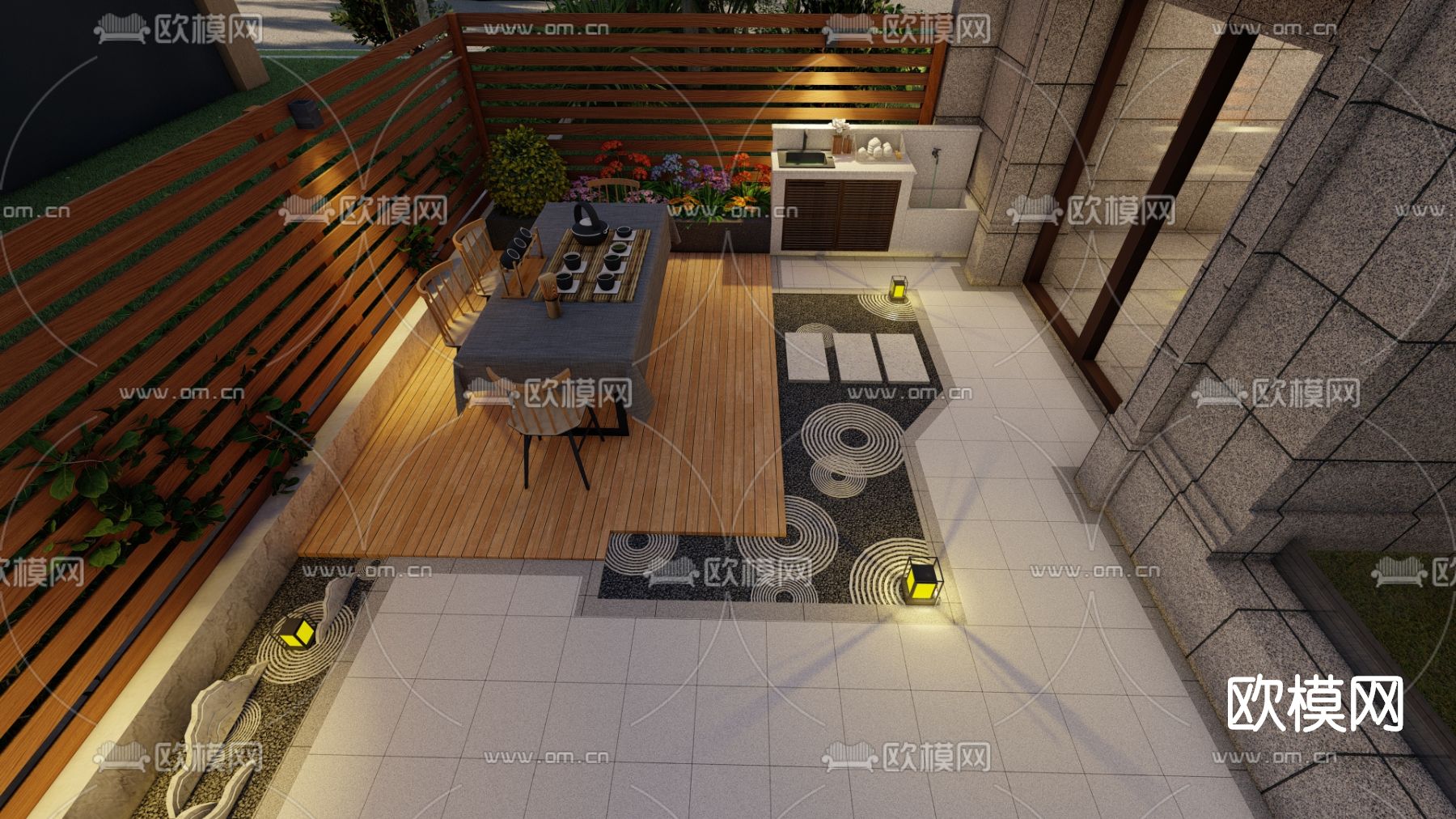 现代庭院花园su模型下载（渲染图3）