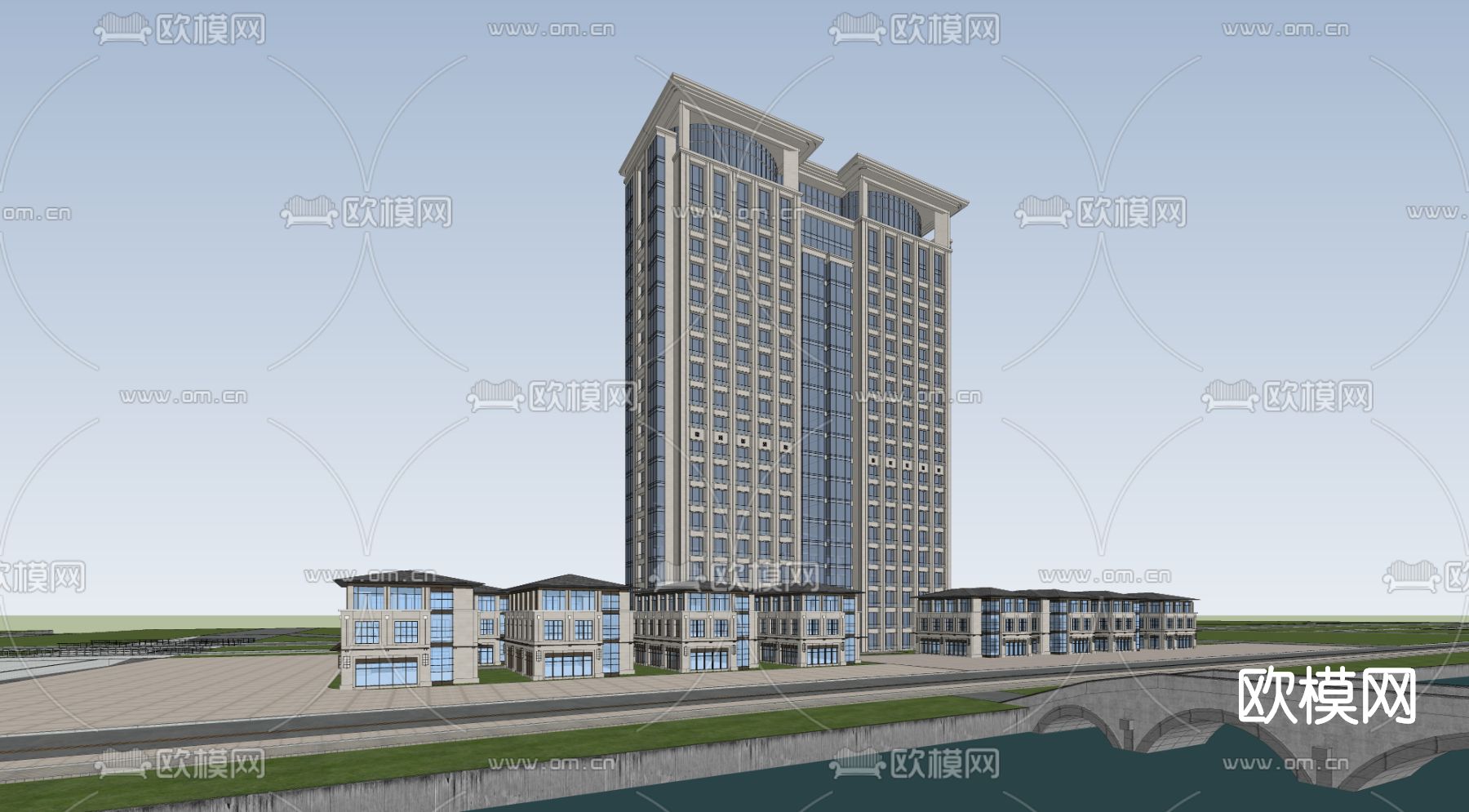 欧式办公楼外观su模型下载（渲染图3）