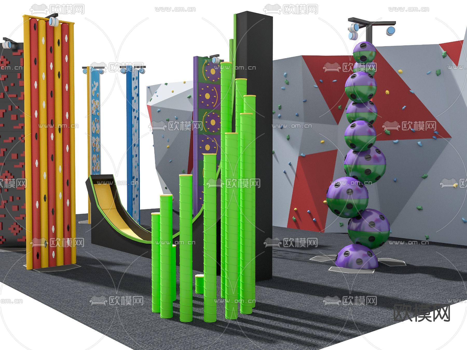 现代攀岩墙游乐设备3d模型下载（渲染图2）