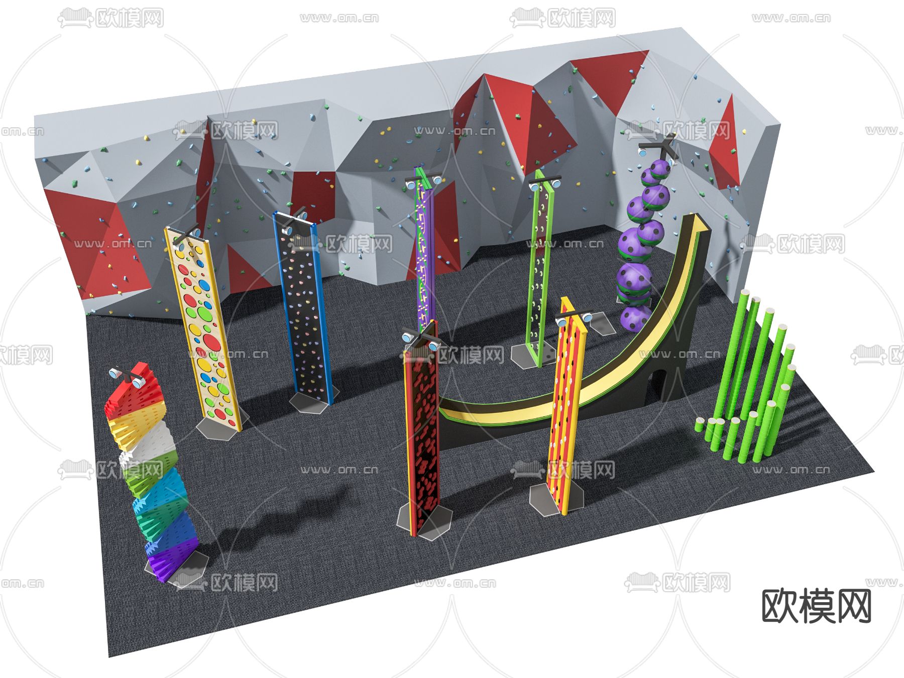 现代攀岩墙游乐设备3d模型下载（渲染图1）