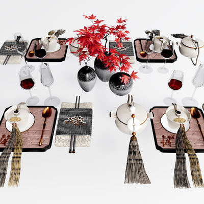  新中式餐具su模型 