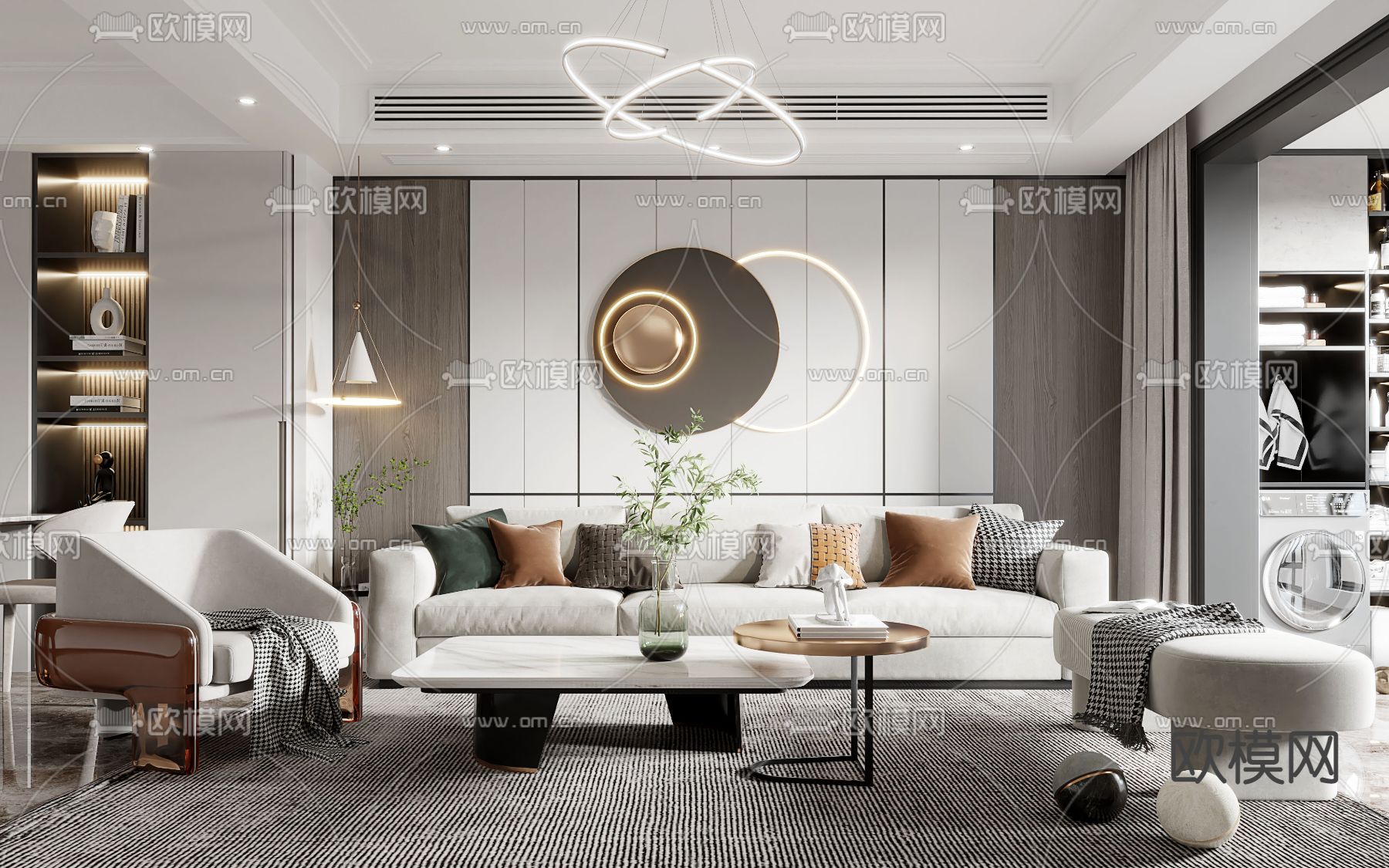 现代轻奢客餐厅3d模型下载（渲染图3）