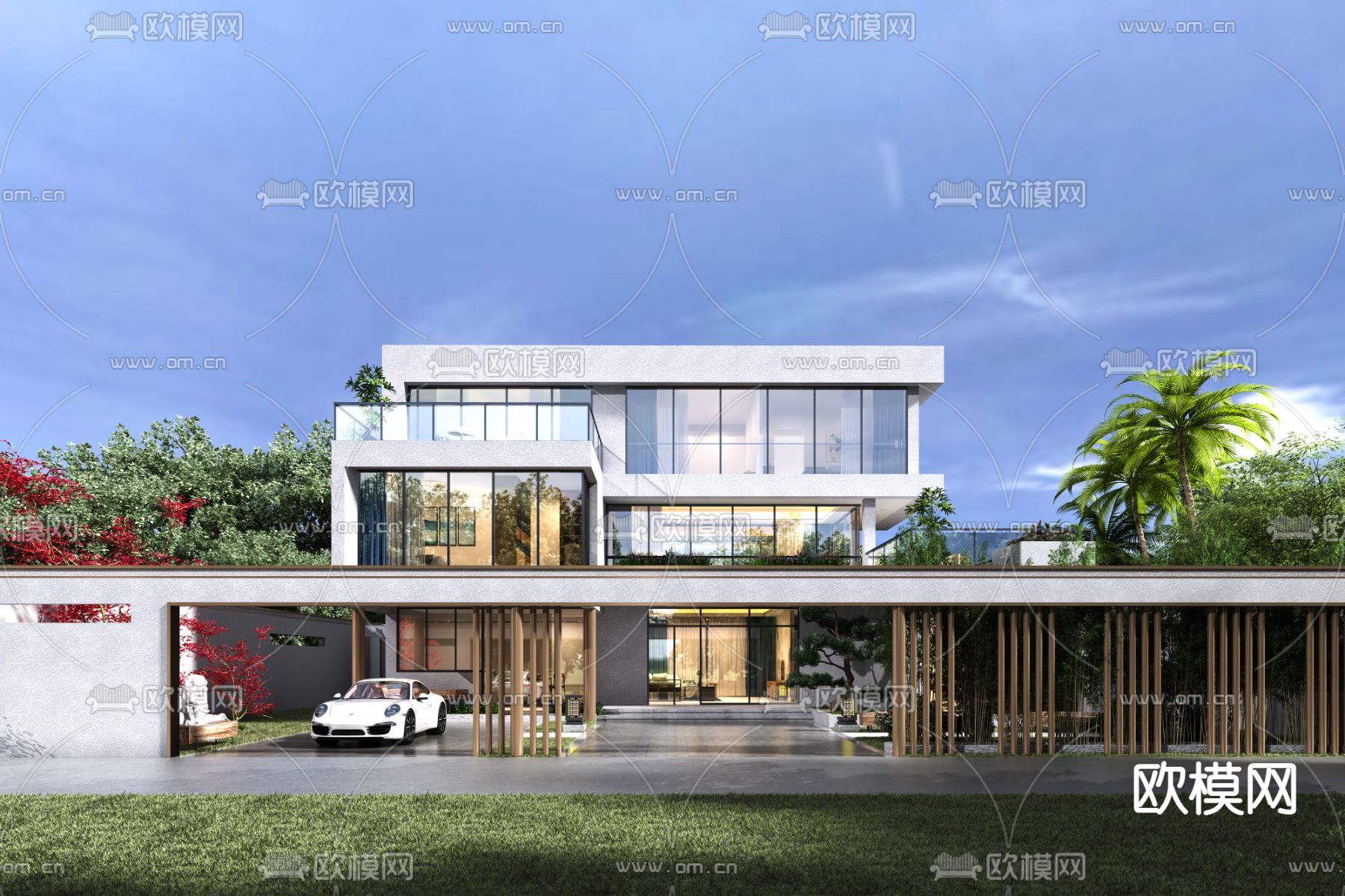 现代独栋别墅外观3d模型下载