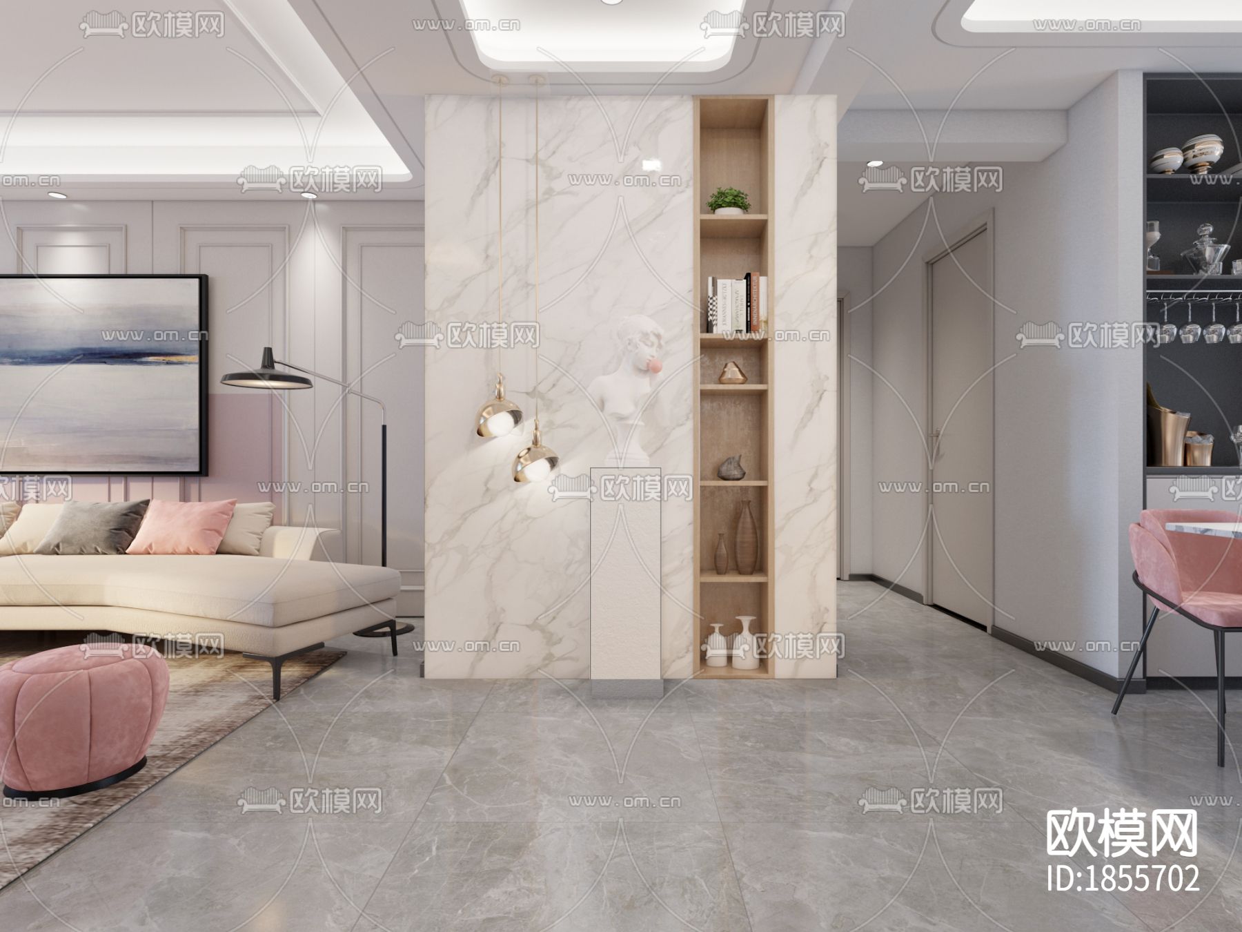 现代私宅高清效果图CAD施工图水电图下载（渲染图2）