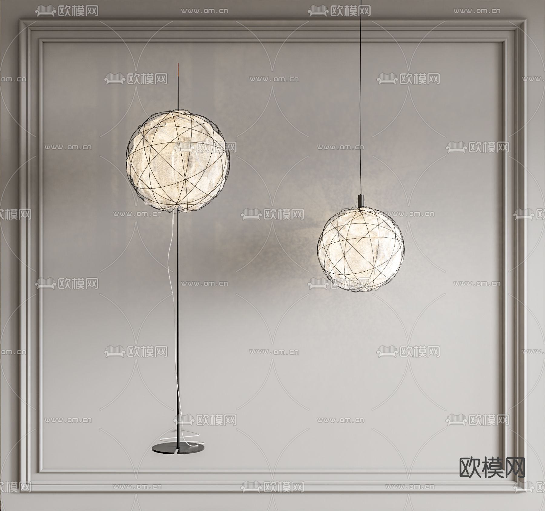 侘寂风落地灯吊灯su模型下载（渲染图1）