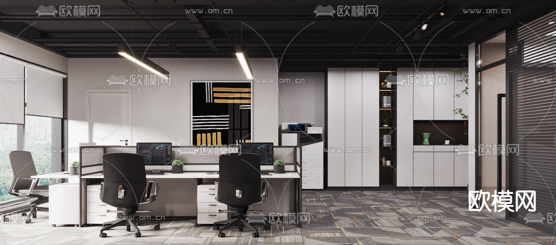 现代敞开式办公室3d模型