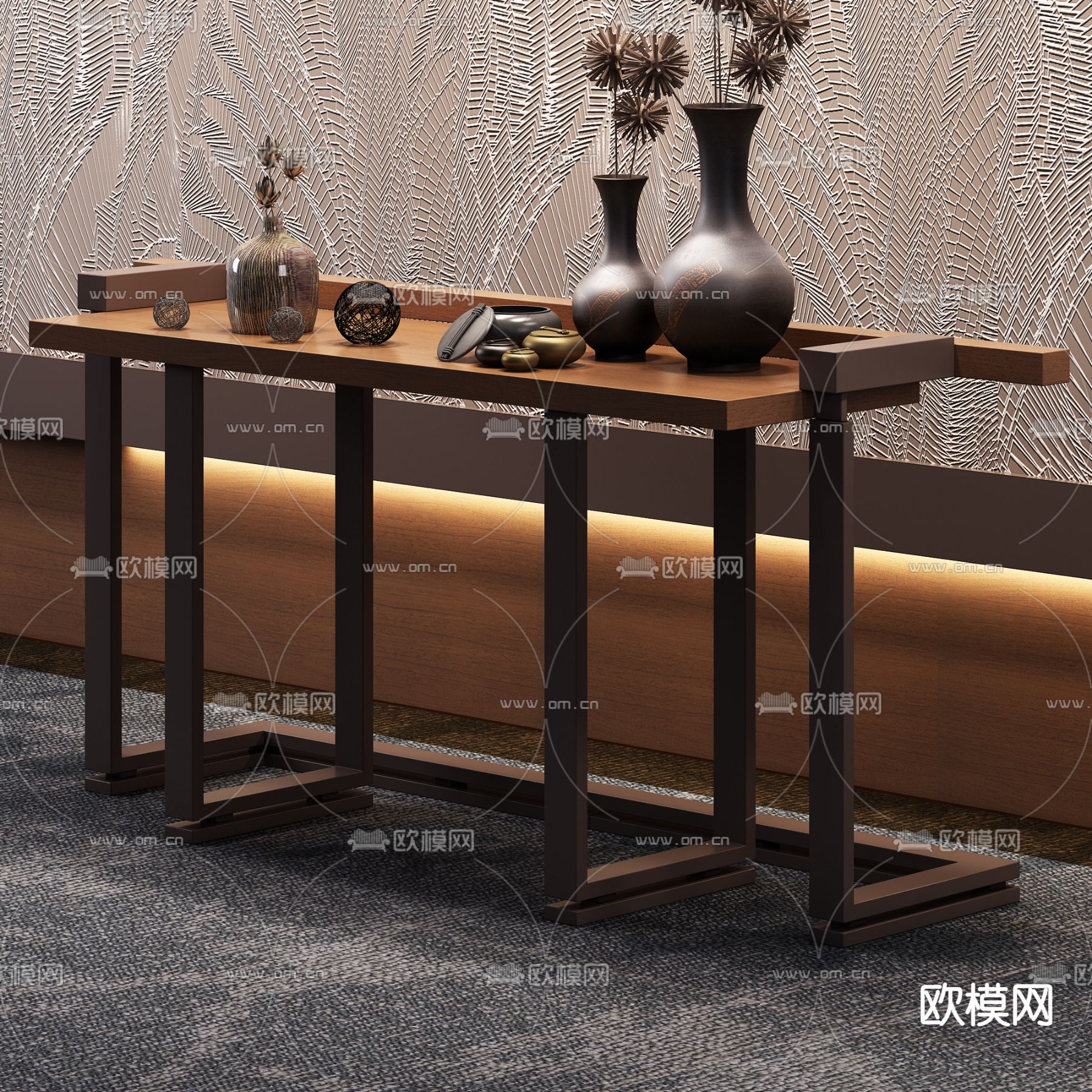 中式轻奢端景条案3d模型