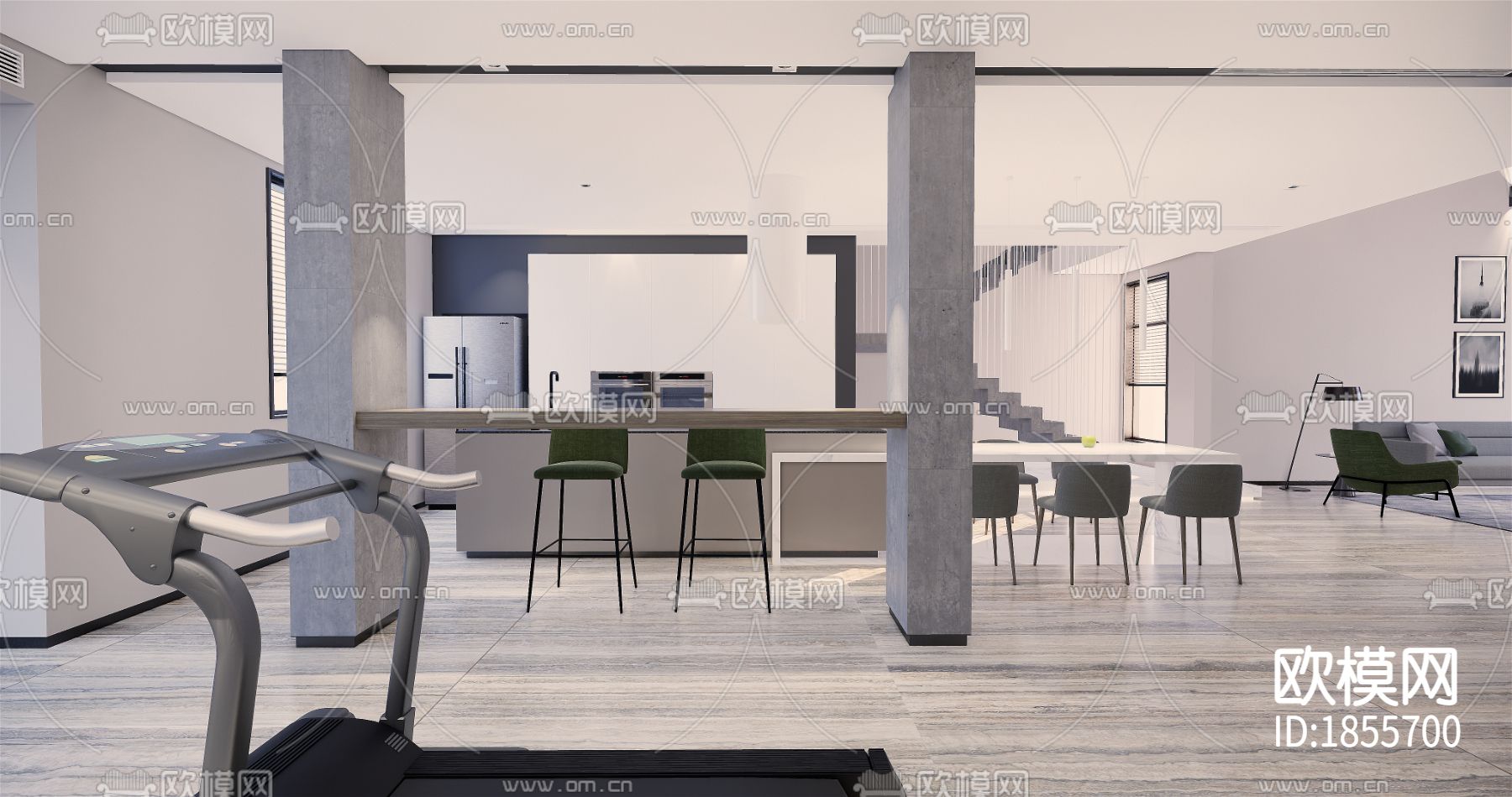 现代风格独栋别墅效果图CAD施工图下载（渲染图2）