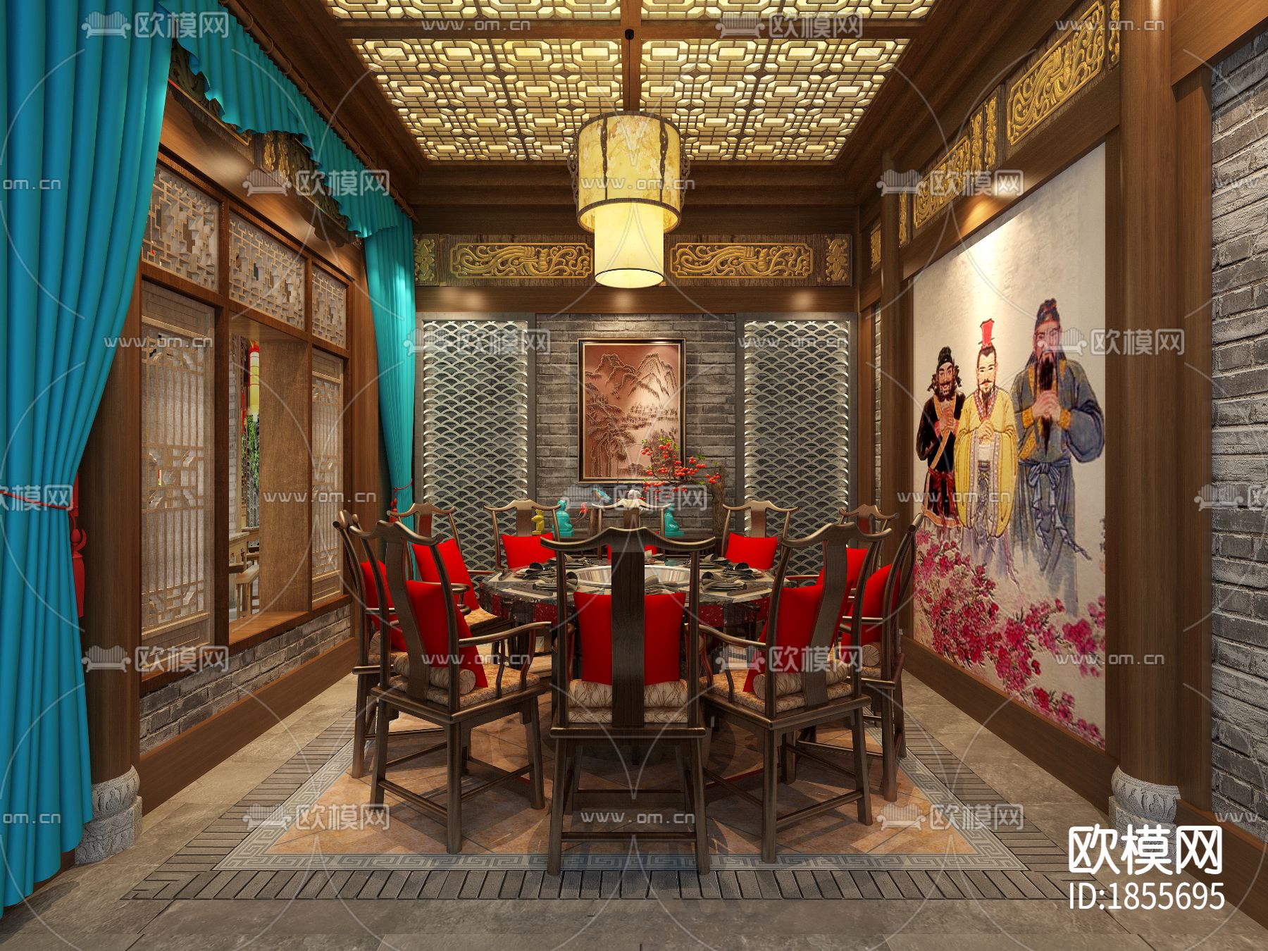 【连锁火锅店】效果图+施工图+报价书+现场照片下载（渲染图1）