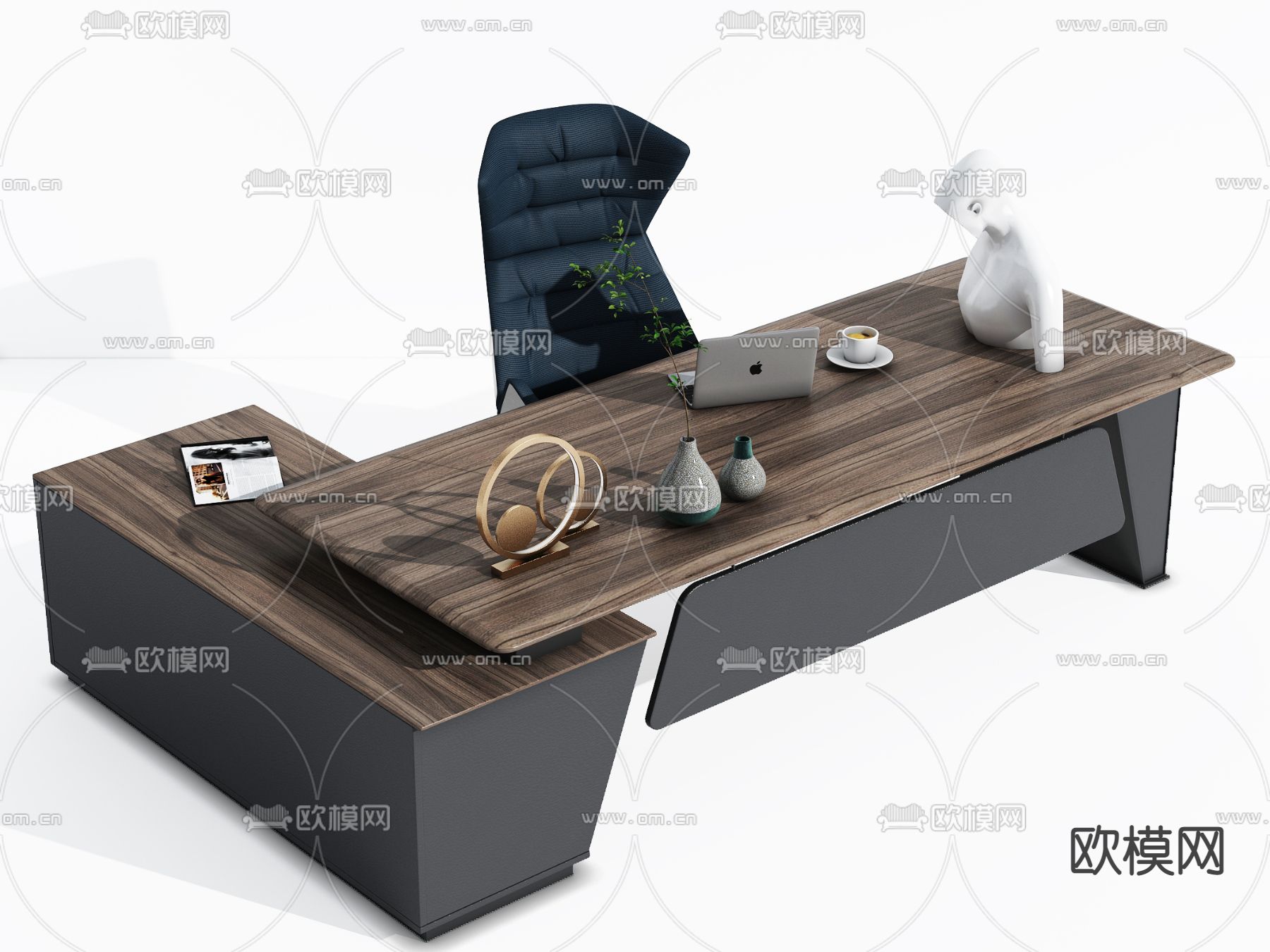 现代木质大班台桌3d模型
