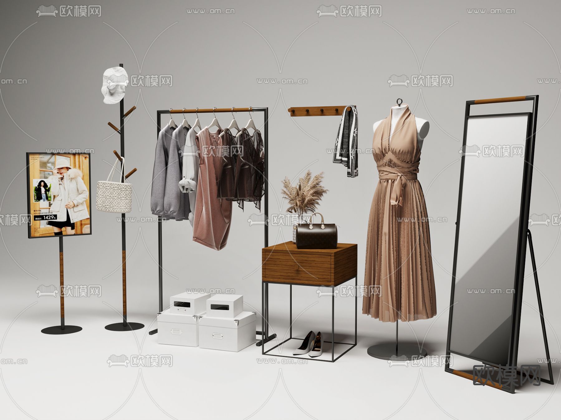 现代女装服饰挂衣架3d模型下载
