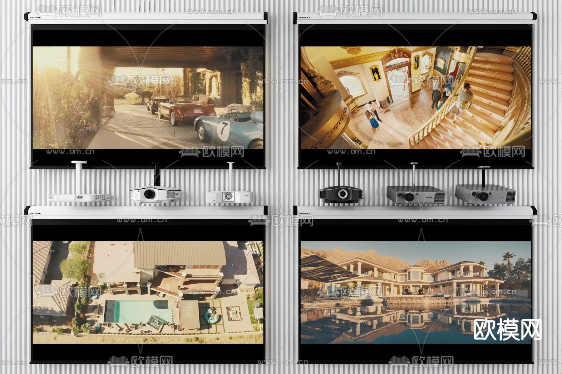 现代投影仪幕布3d模型