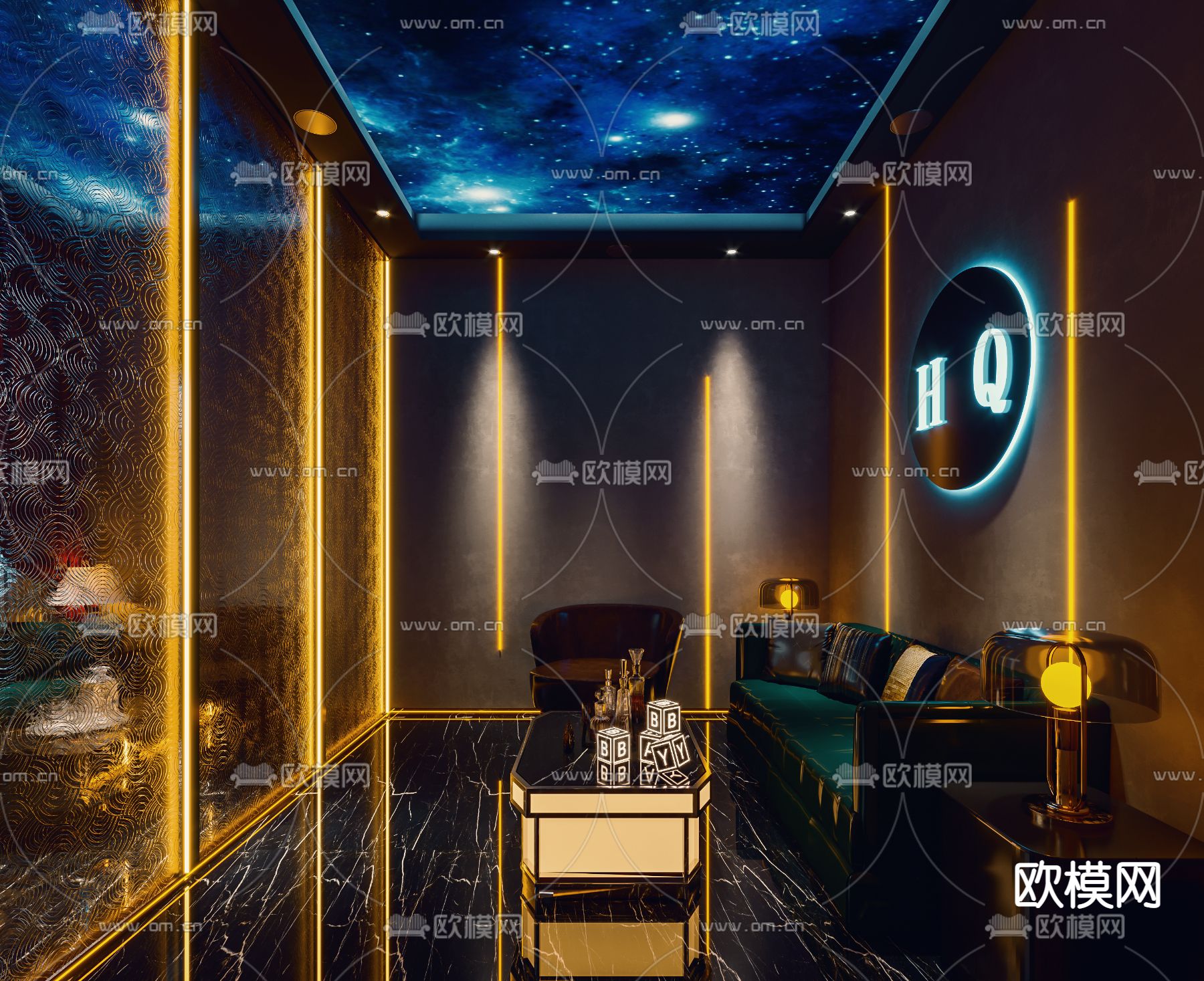 现代轻奢酒吧前厅3d模型