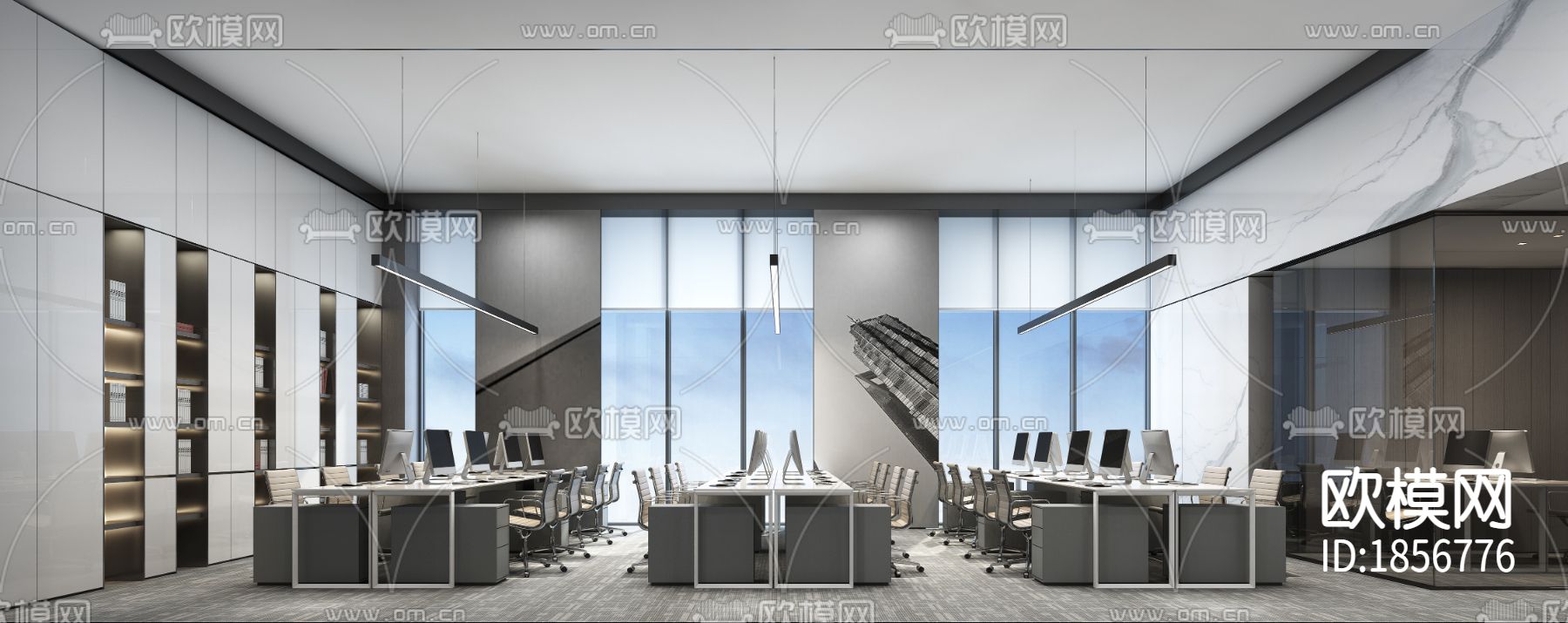 恒荣立方中心17F煌壹商管cad施工图下载（渲染图1）