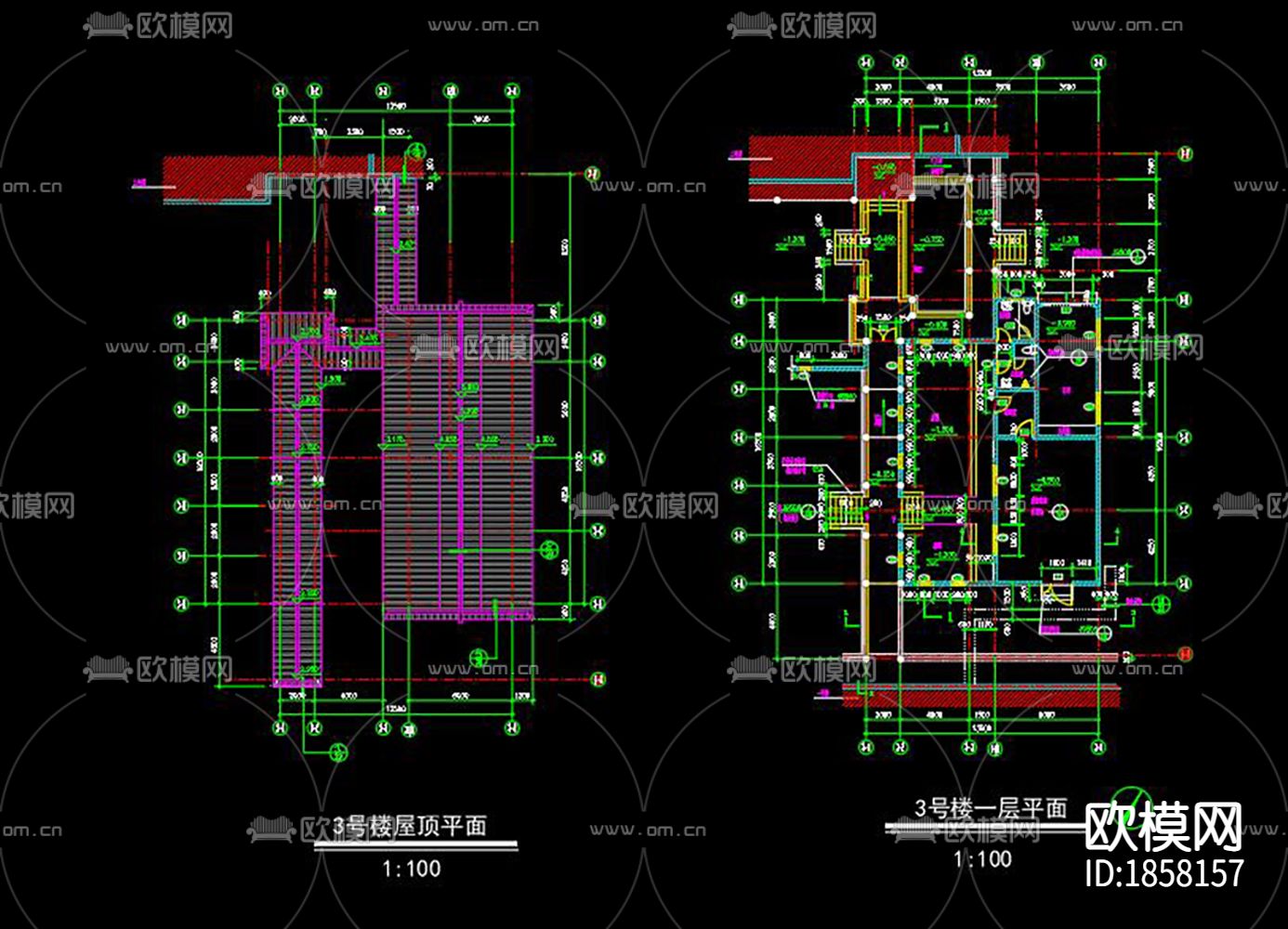 古建筑cad立面图下载（渲染图4）