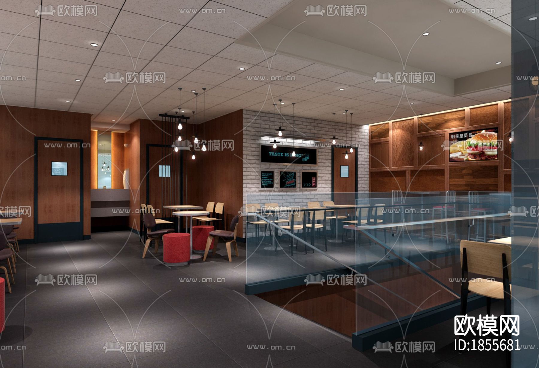 汉堡王效果图+施工图+预算+结算下载（渲染图3）