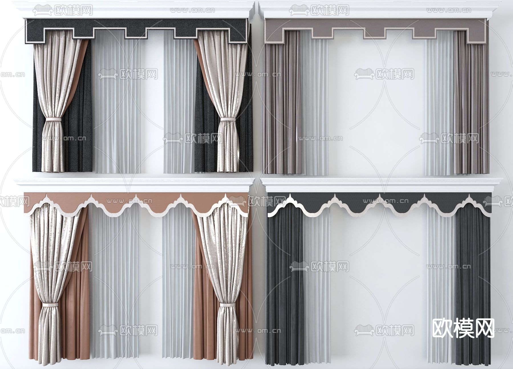 现代布艺窗帘3d模型下载