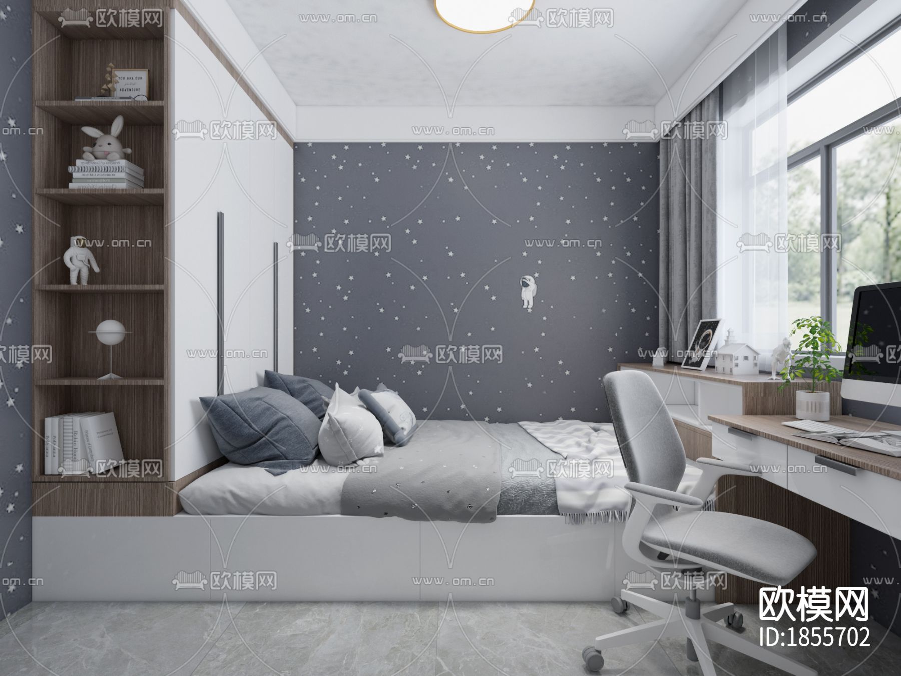 现代私宅高清效果图CAD施工图水电图下载（渲染图5）