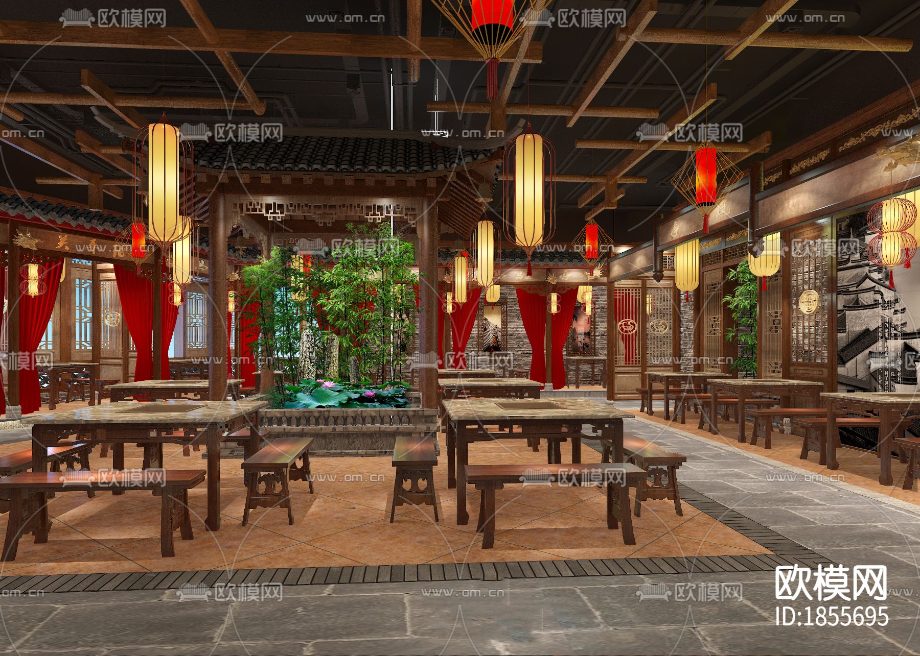 【连锁火锅店】效果图+施工图+报价书+现场照片下载（渲染图2）