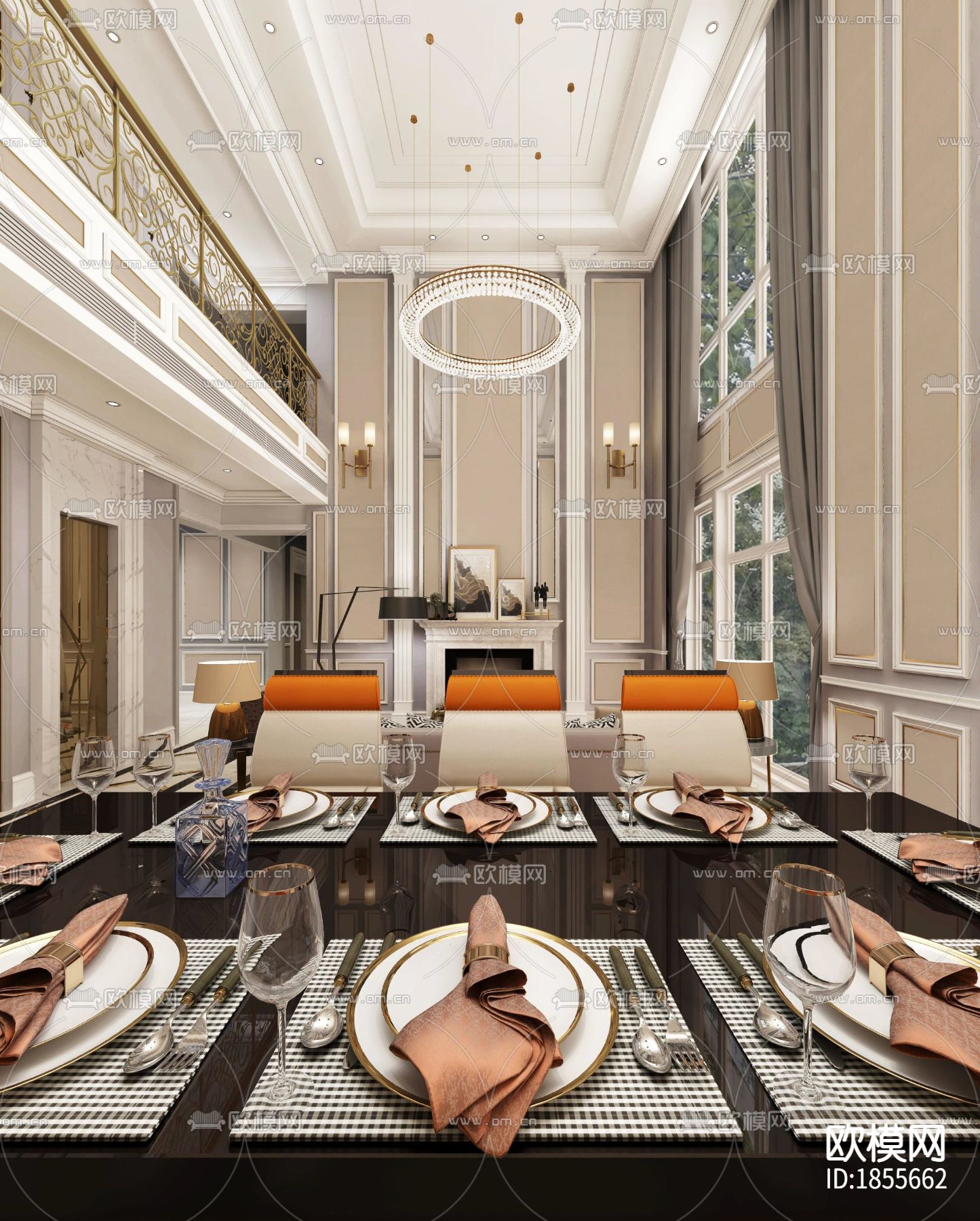 山东安德湖别墅样板间CAD施工图下载（渲染图2）