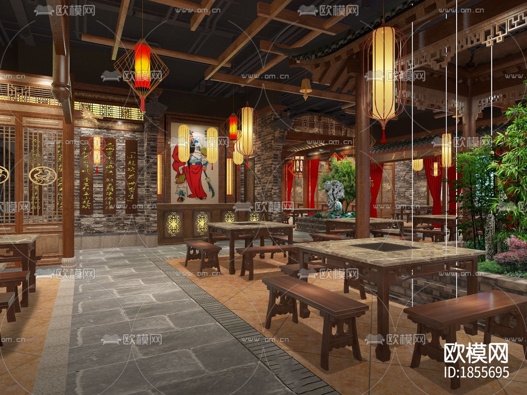 【连锁火锅店】效果图+施工图+报价书+现场照片下载（渲染图4）