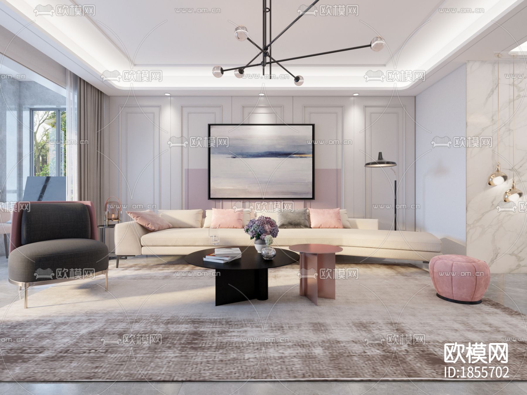 现代私宅高清效果图CAD施工图水电图下载（渲染图3）