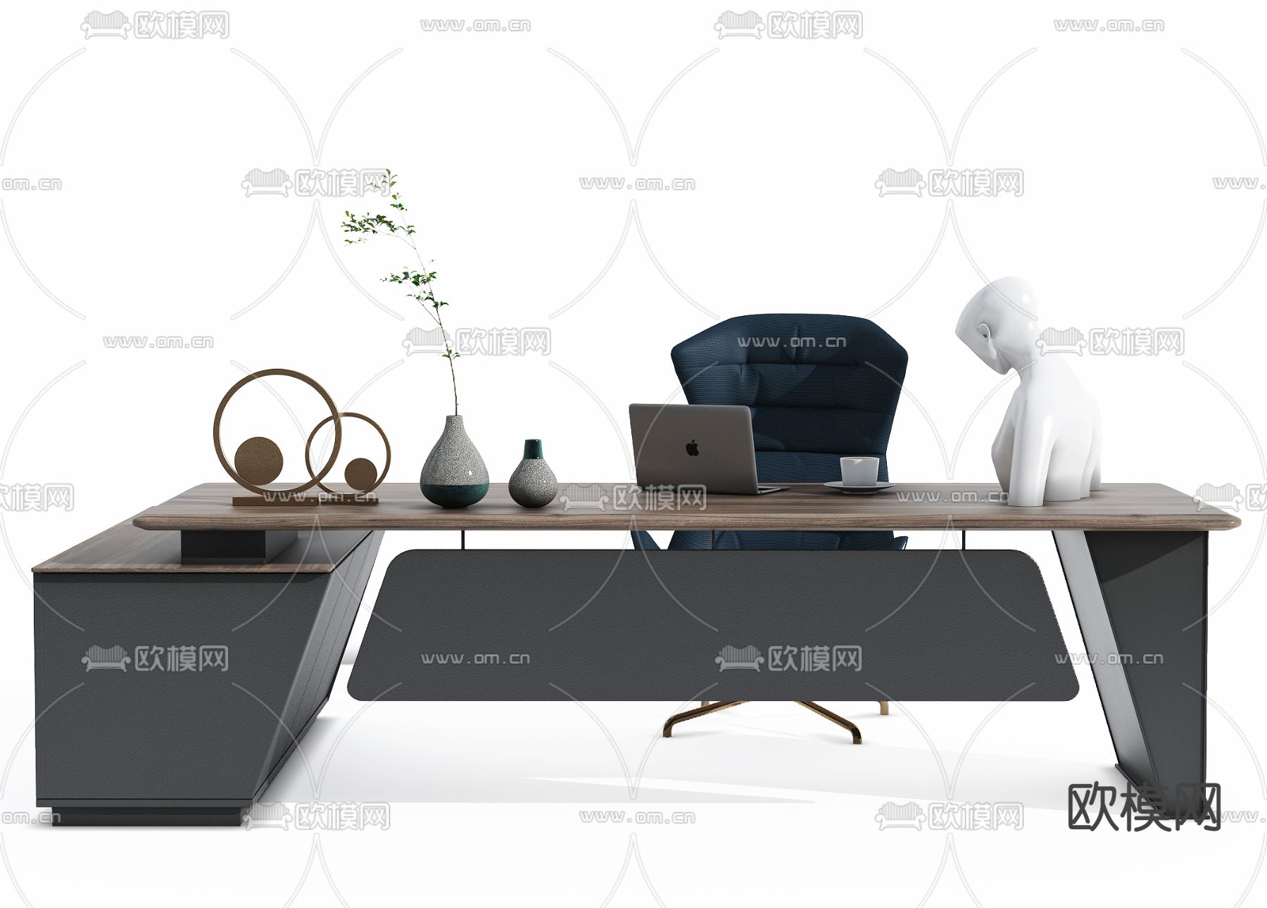 现代木质大班台桌3d模型