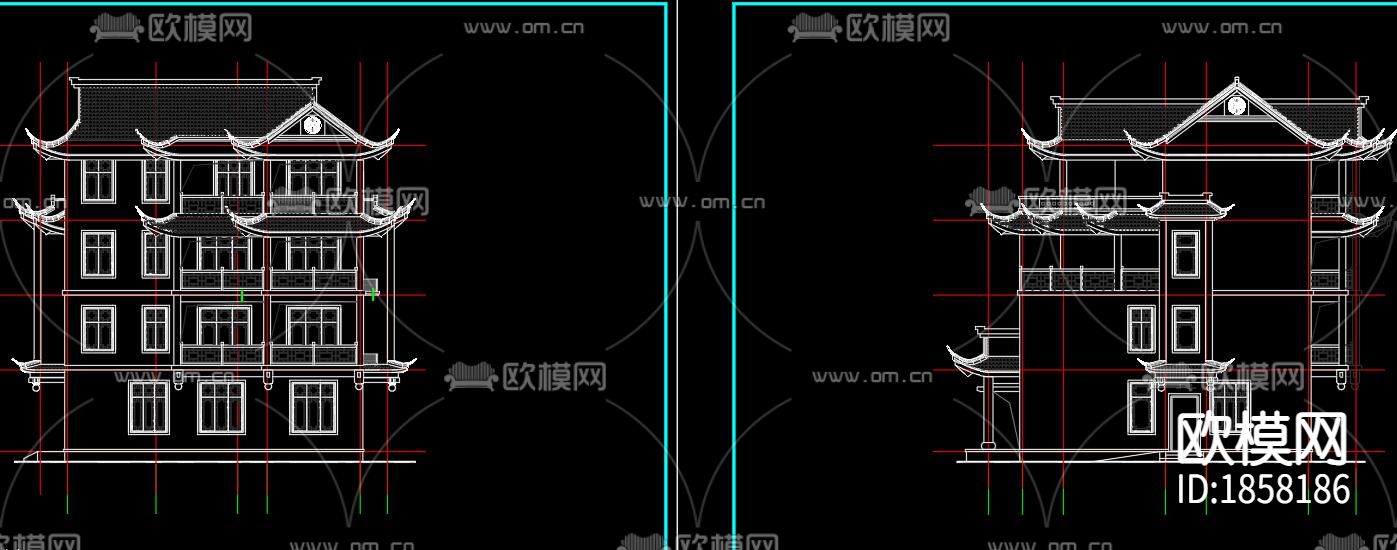 中式别墅cad施工图下载（渲染图4）