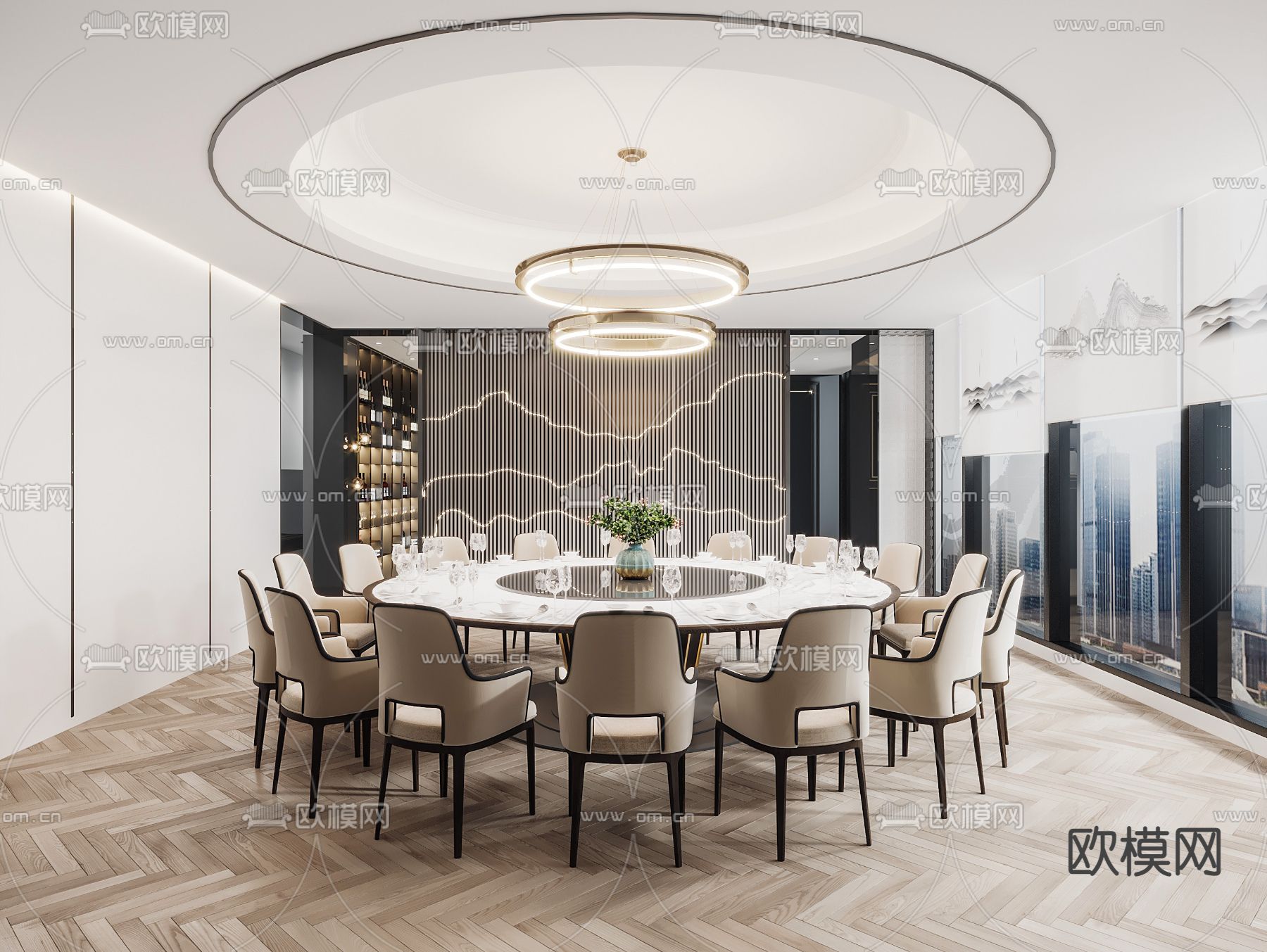 现代轻奢餐厅包房3d模型下载