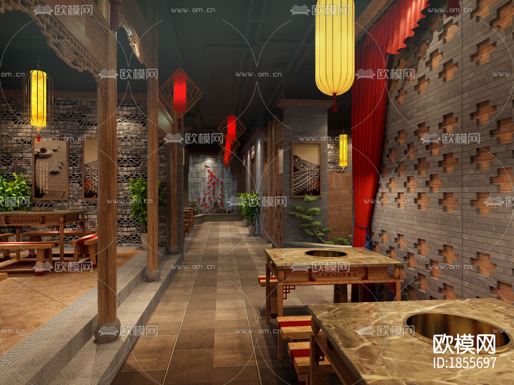 【连锁火锅店】效果图+施工图+报价书+现场照片下载（渲染图5）