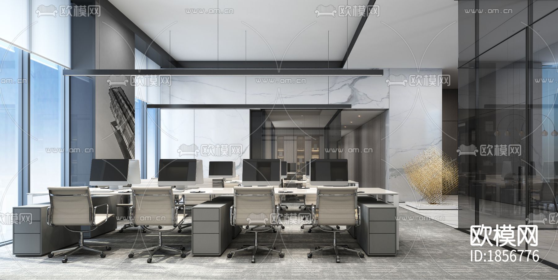 恒荣立方中心17F煌壹商管cad施工图下载（渲染图5）