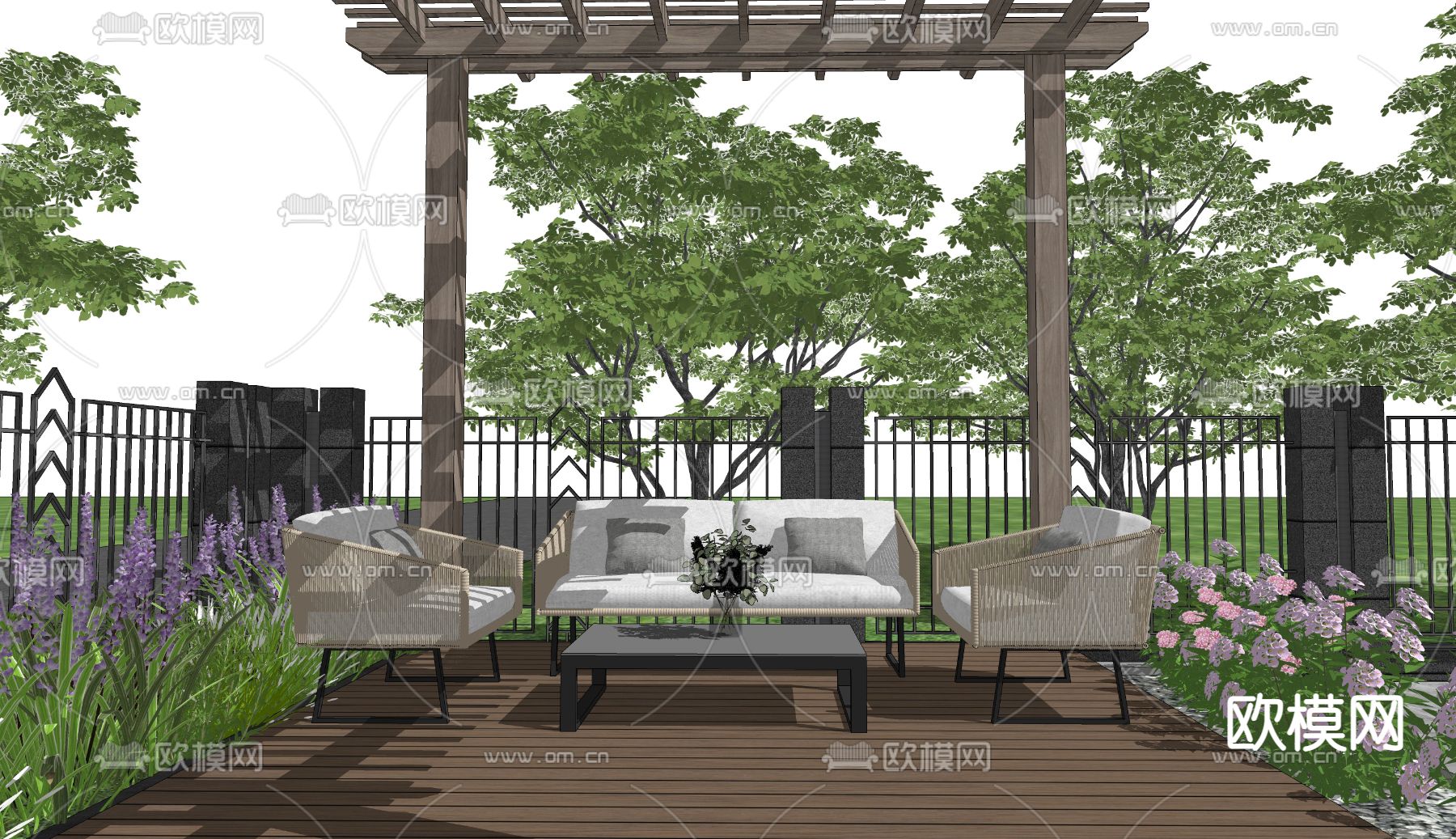 现代户外沙发茶几su模型下载（渲染图2）