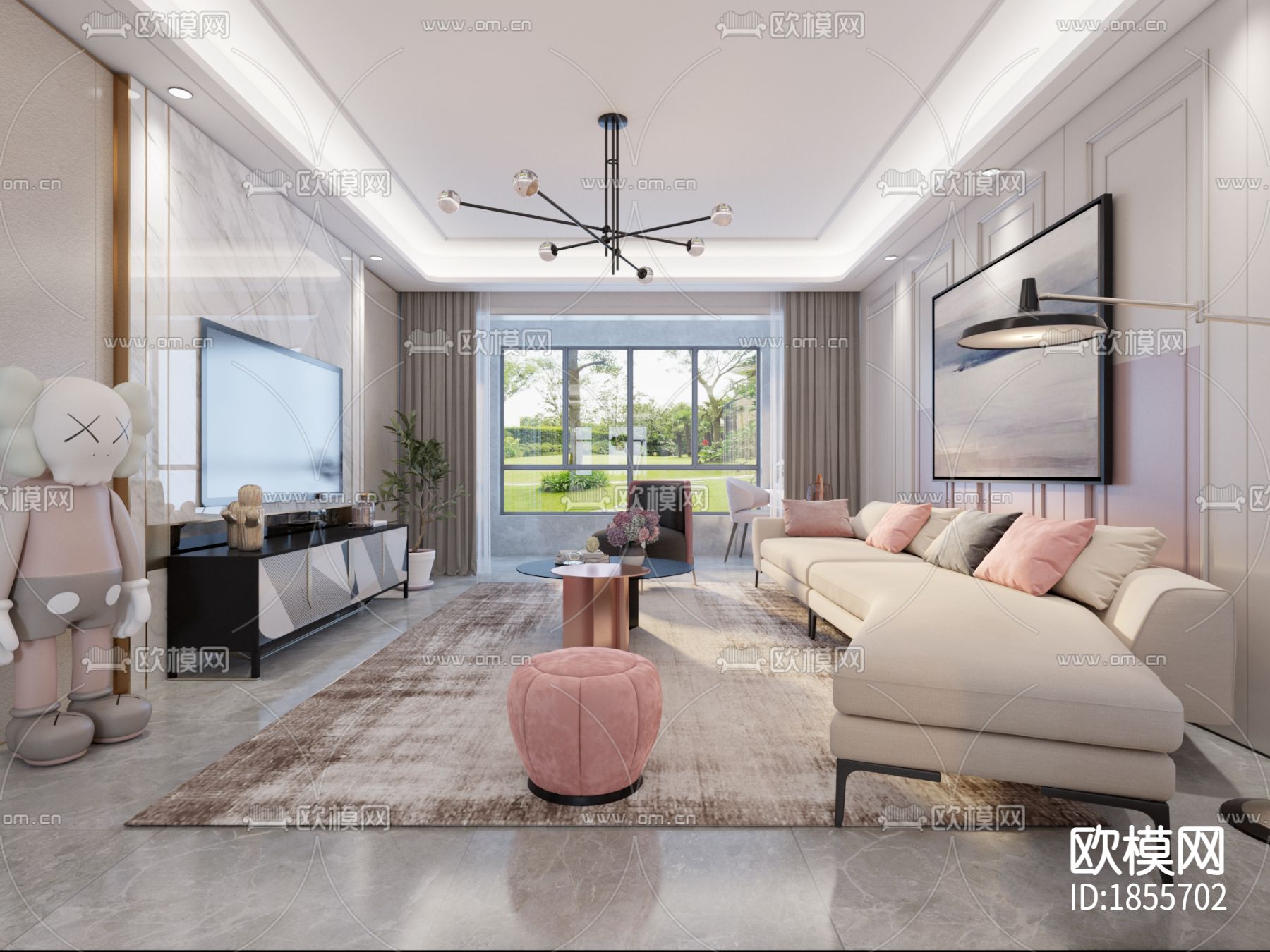 现代私宅高清效果图CAD施工图水电图下载（渲染图1）