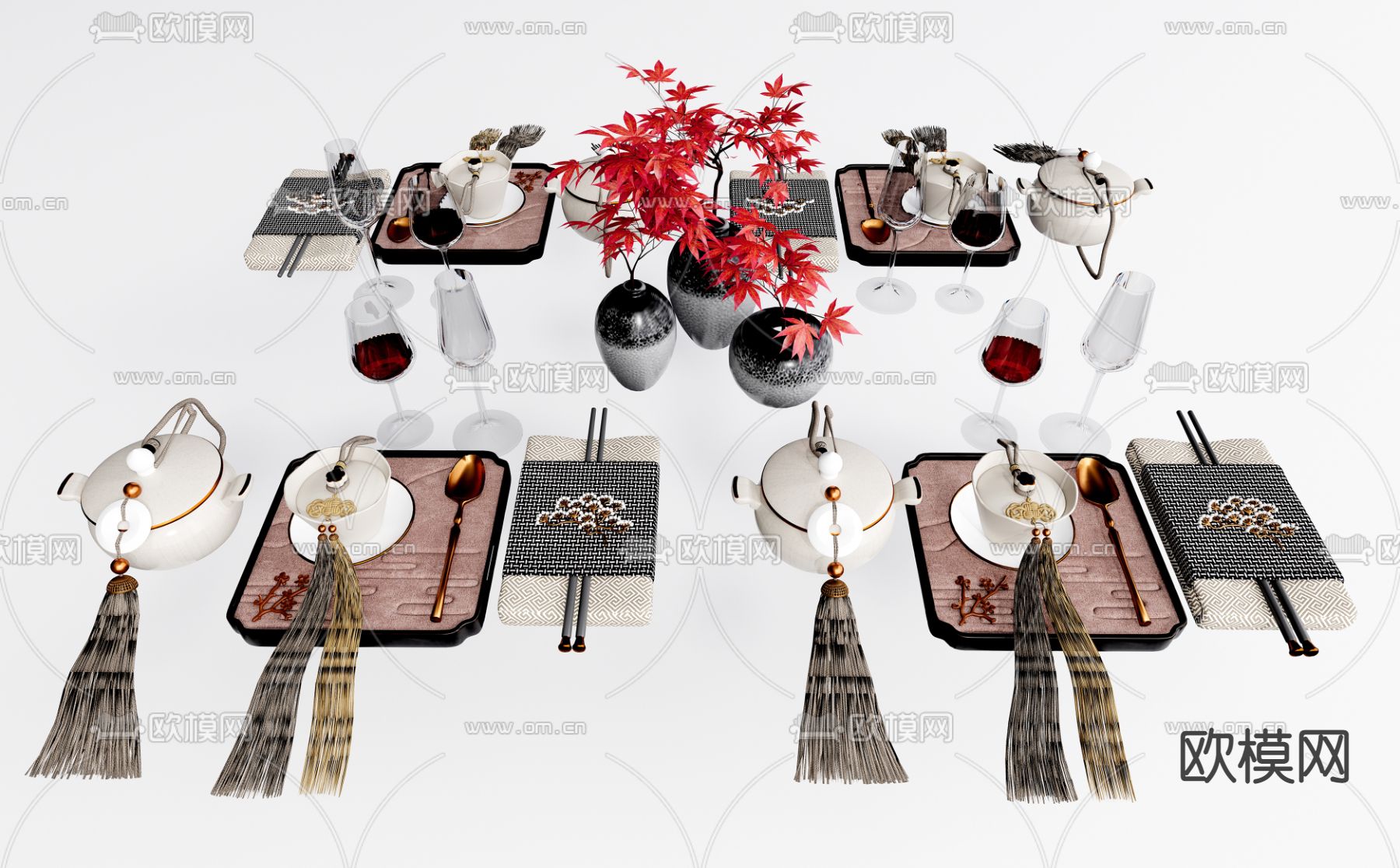 新中式餐具su模型下载（渲染图1）