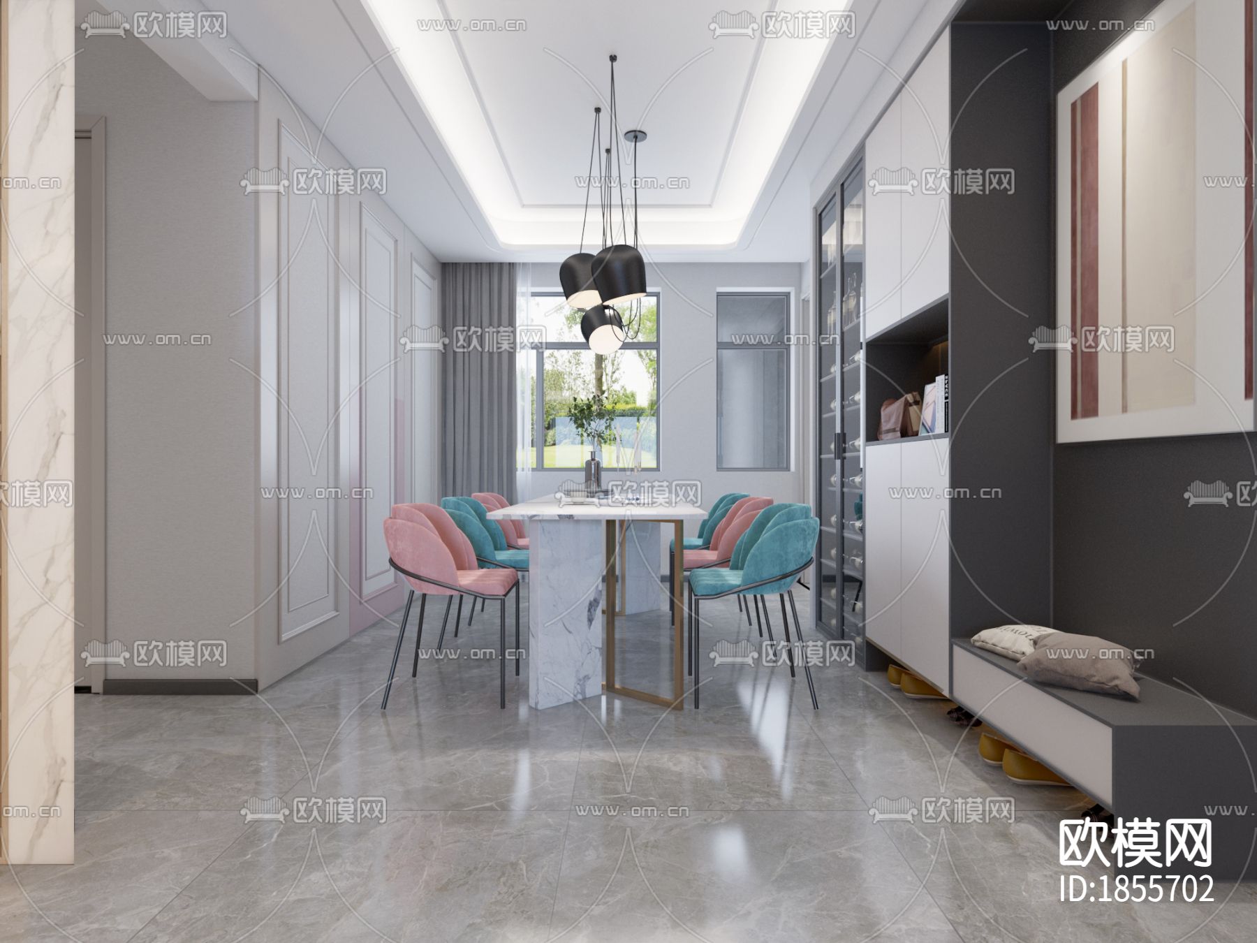 现代私宅高清效果图CAD施工图水电图下载（渲染图4）