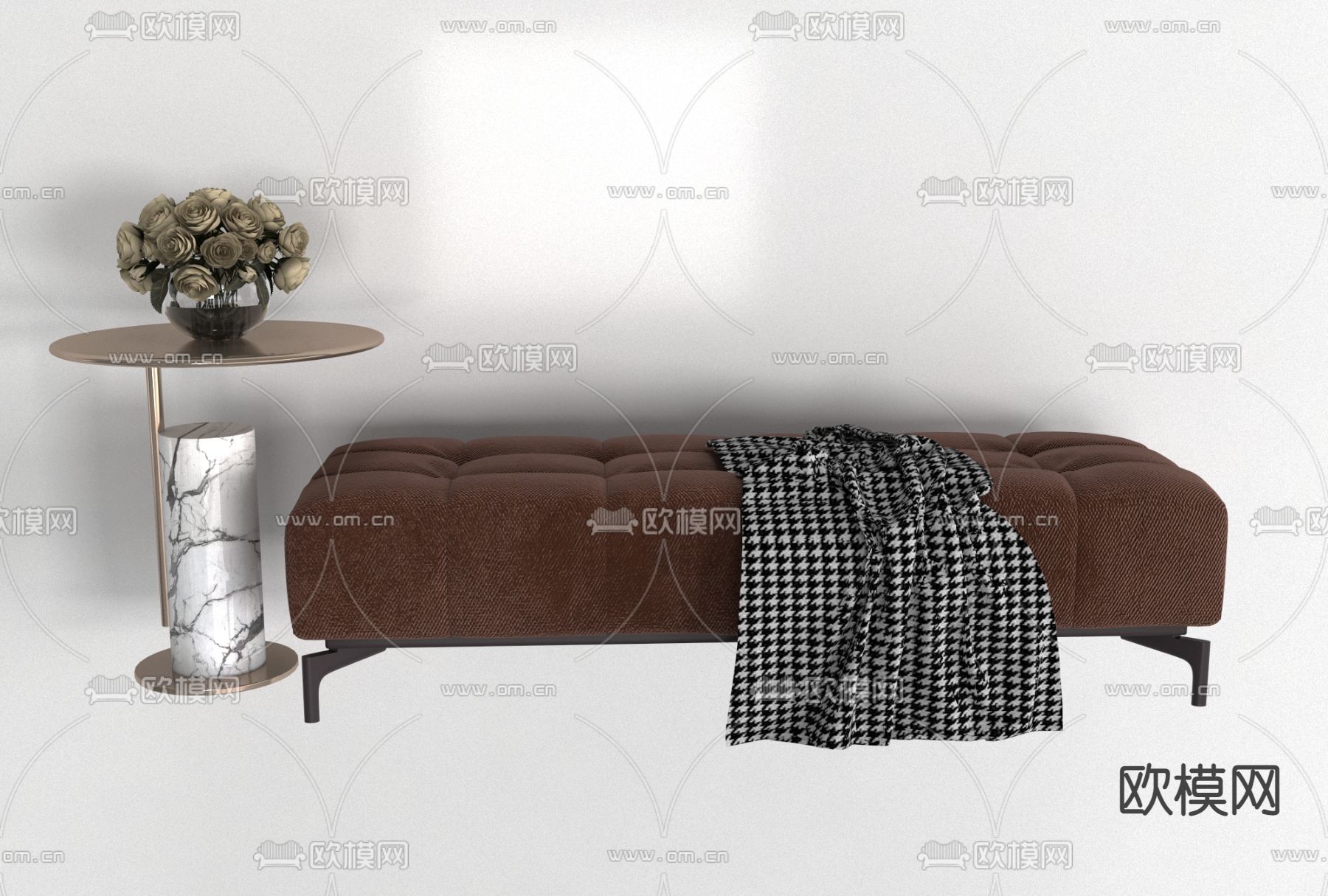 现代布艺床尾脚踏免费3d模型下载