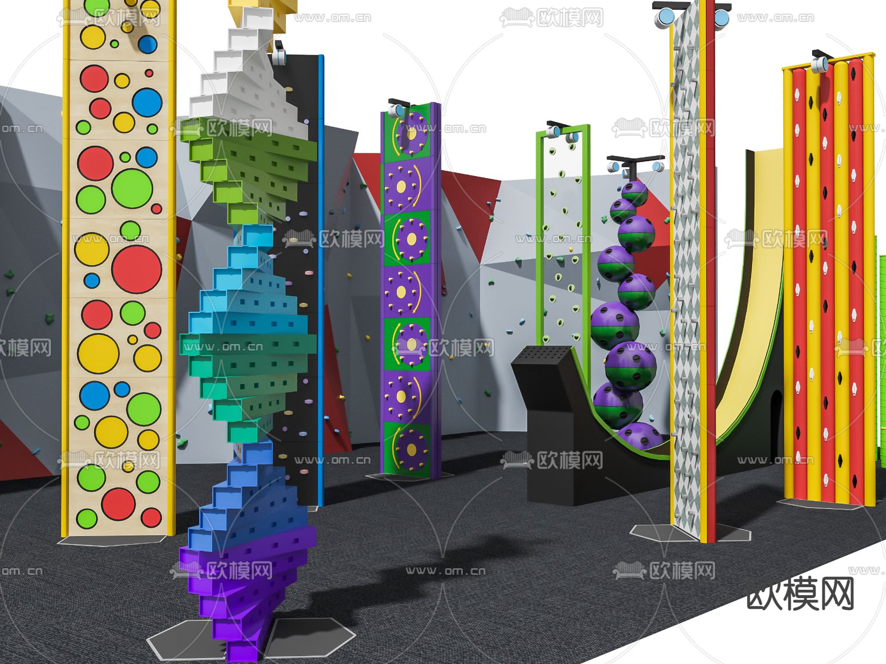 现代攀岩墙游乐设备3d模型下载（渲染图3）